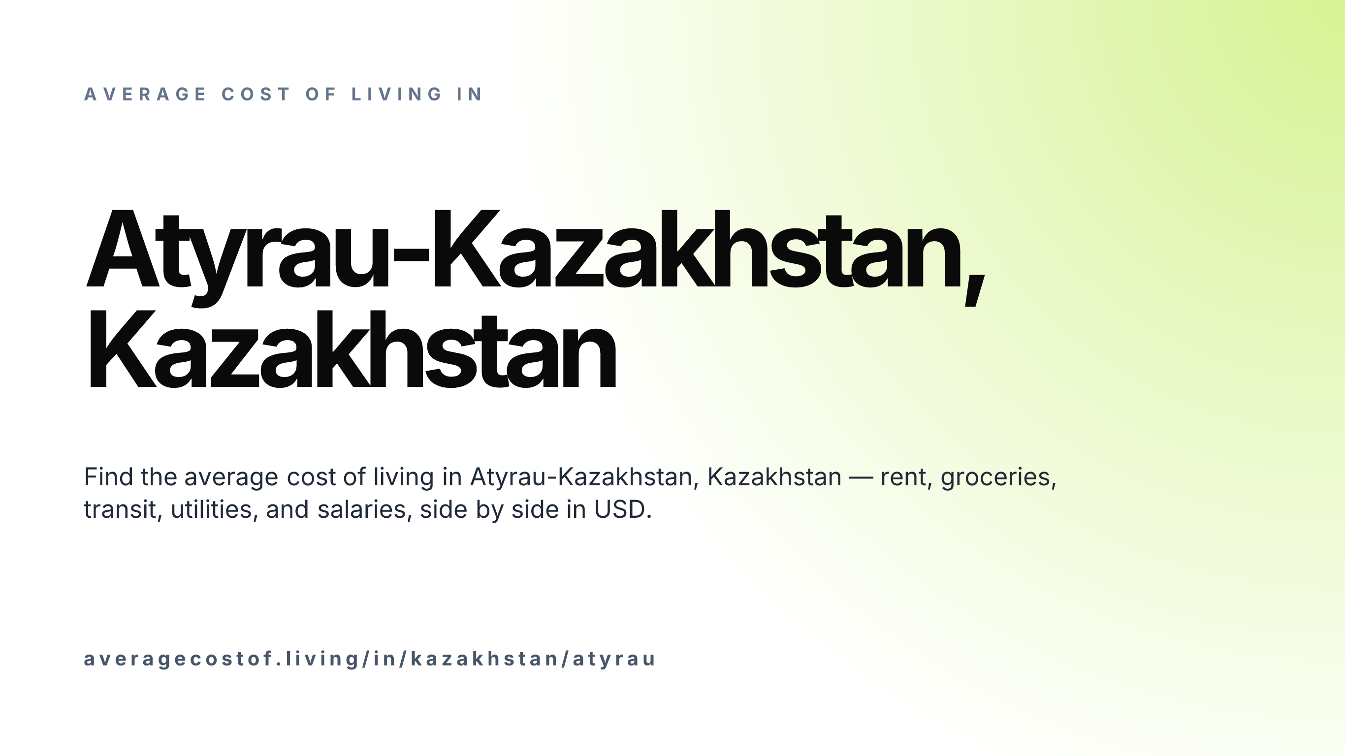 Cost of living in Atyrau-Kazakhstan, Kazakhstan — monthly rent, food, transport, utilities, and salary breakdown in USD.