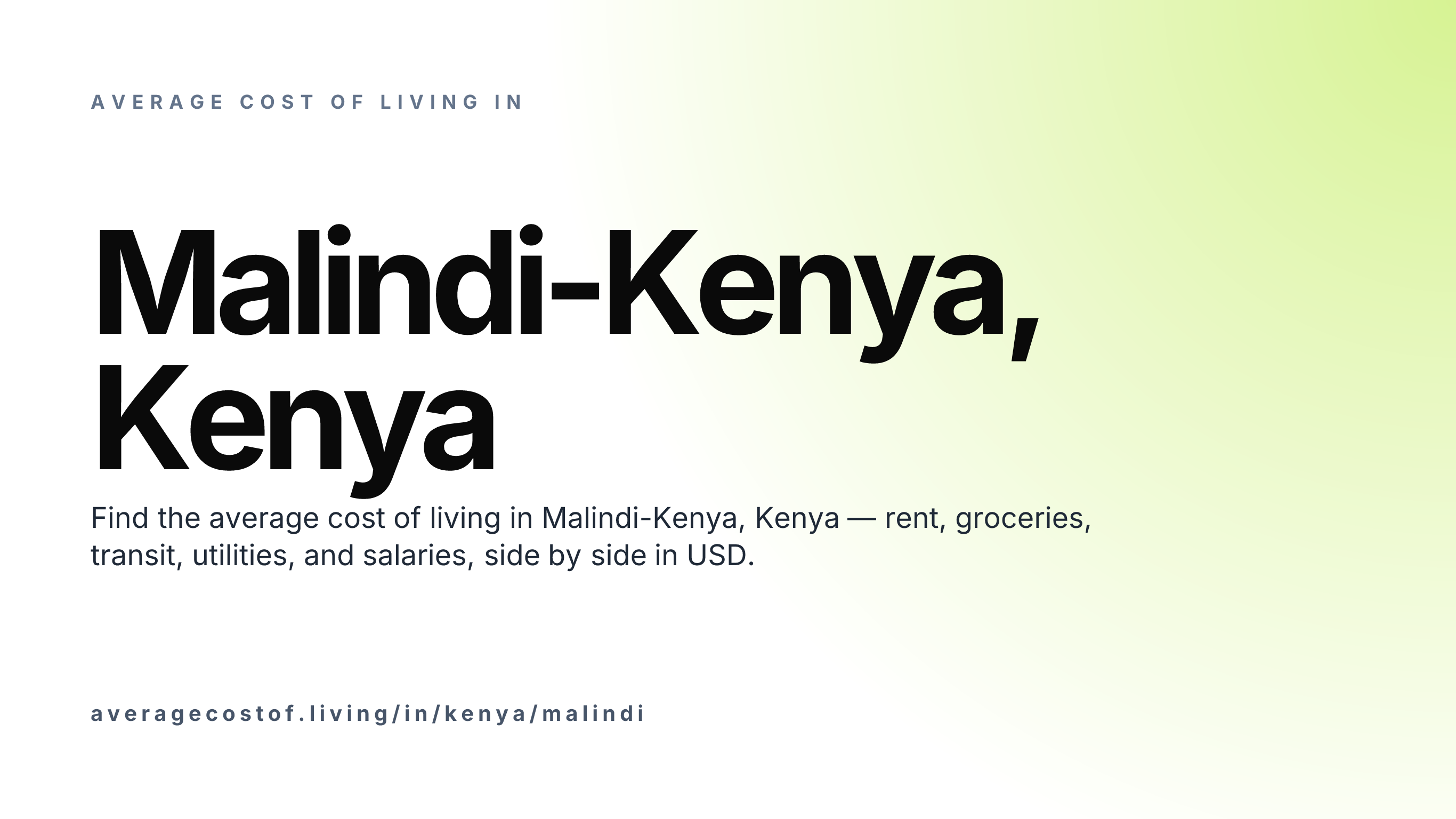 Cost of living in Malindi-Kenya, Kenya — monthly rent, food, transport, utilities, and salary breakdown in USD.