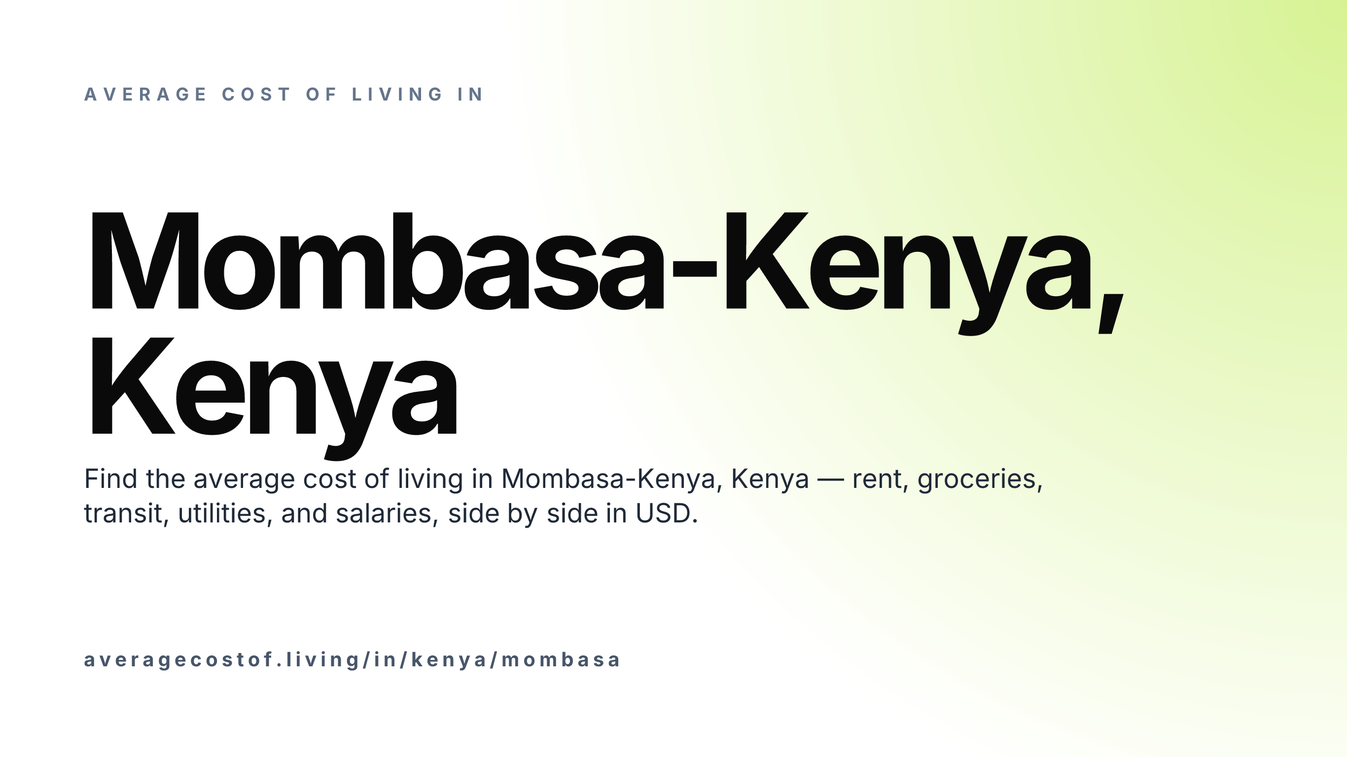 Cost of living in Mombasa-Kenya, Kenya — monthly rent, food, transport, utilities, and salary breakdown in USD.