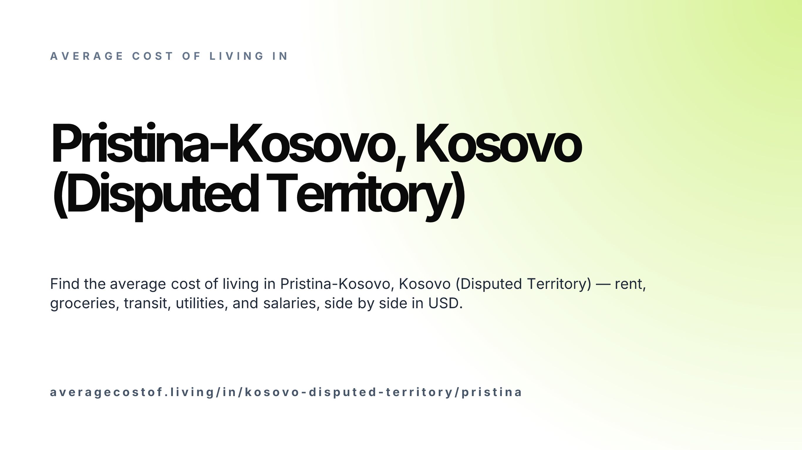 Cost of living in Pristina-Kosovo, Kosovo (Disputed Territory) — monthly rent, food, transport, utilities, and salary breakdown in USD.