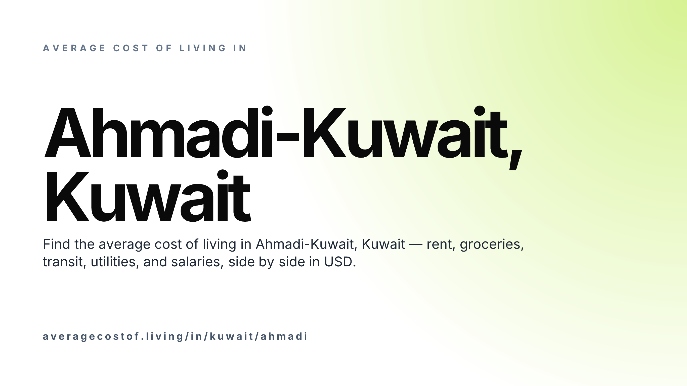 Cost of living in Ahmadi-Kuwait, Kuwait — monthly rent, food, transport, utilities, and salary breakdown in USD.