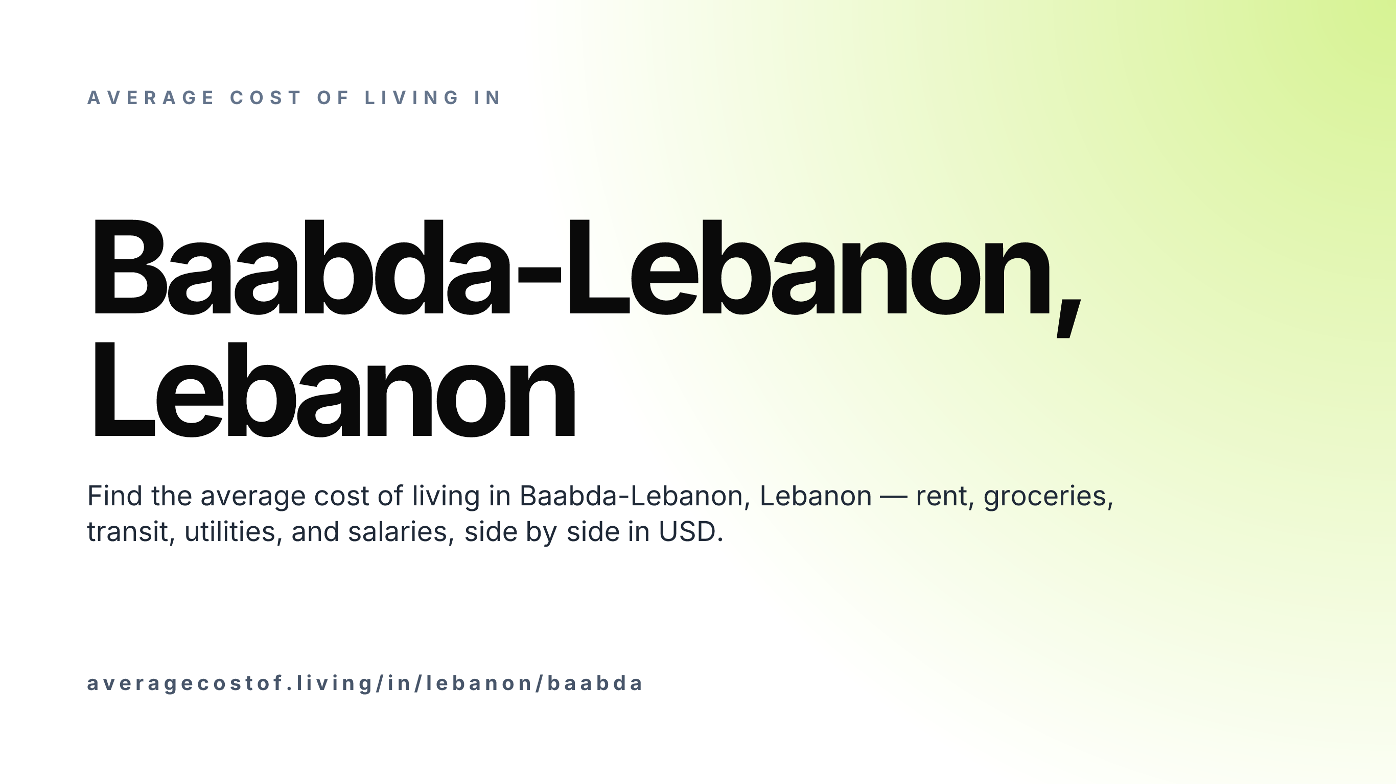Cost of living in Baabda-Lebanon, Lebanon — monthly rent, food, transport, utilities, and salary breakdown in USD.