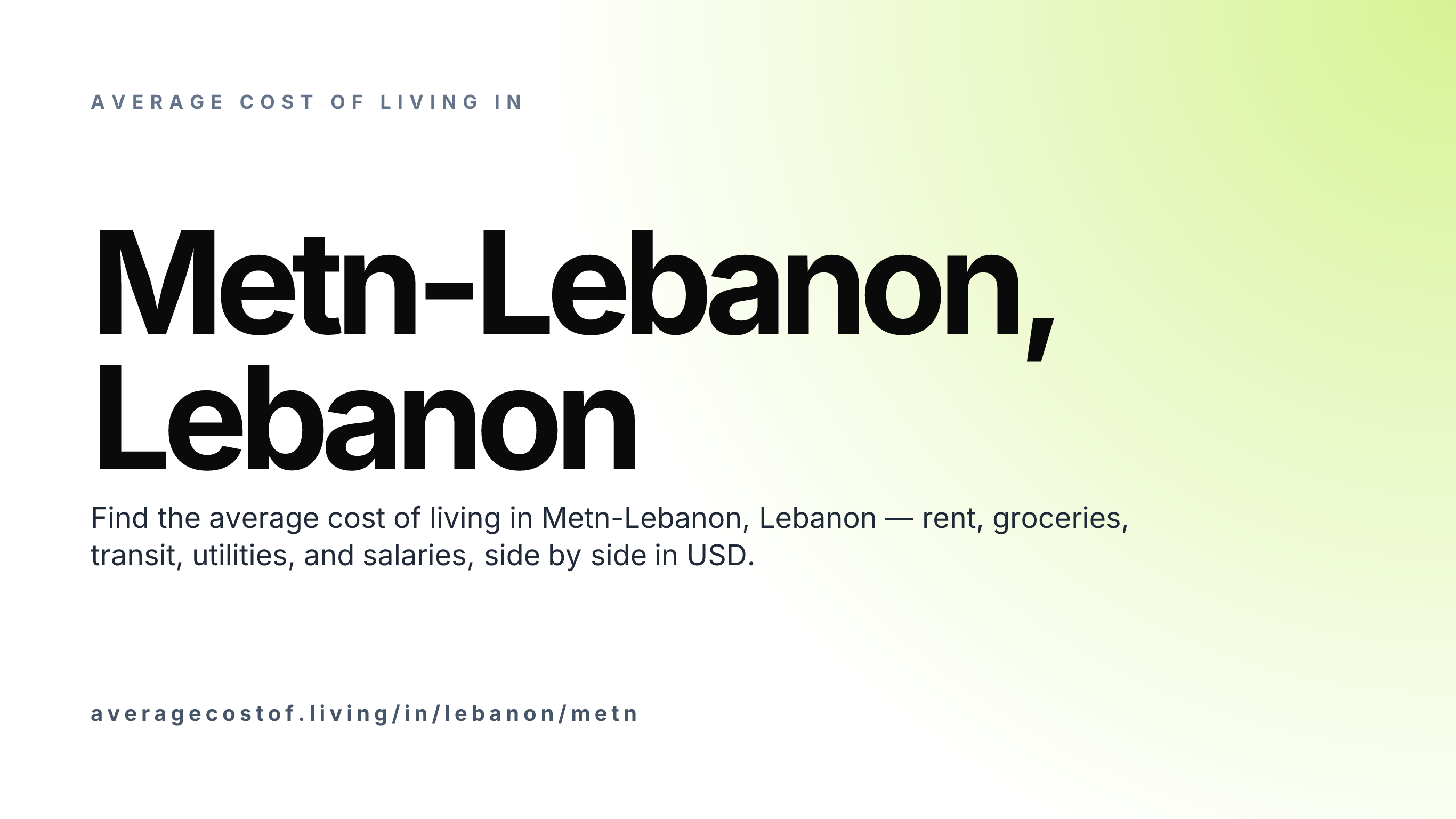 Cost of living in Metn-Lebanon, Lebanon — monthly rent, food, transport, utilities, and salary breakdown in USD.