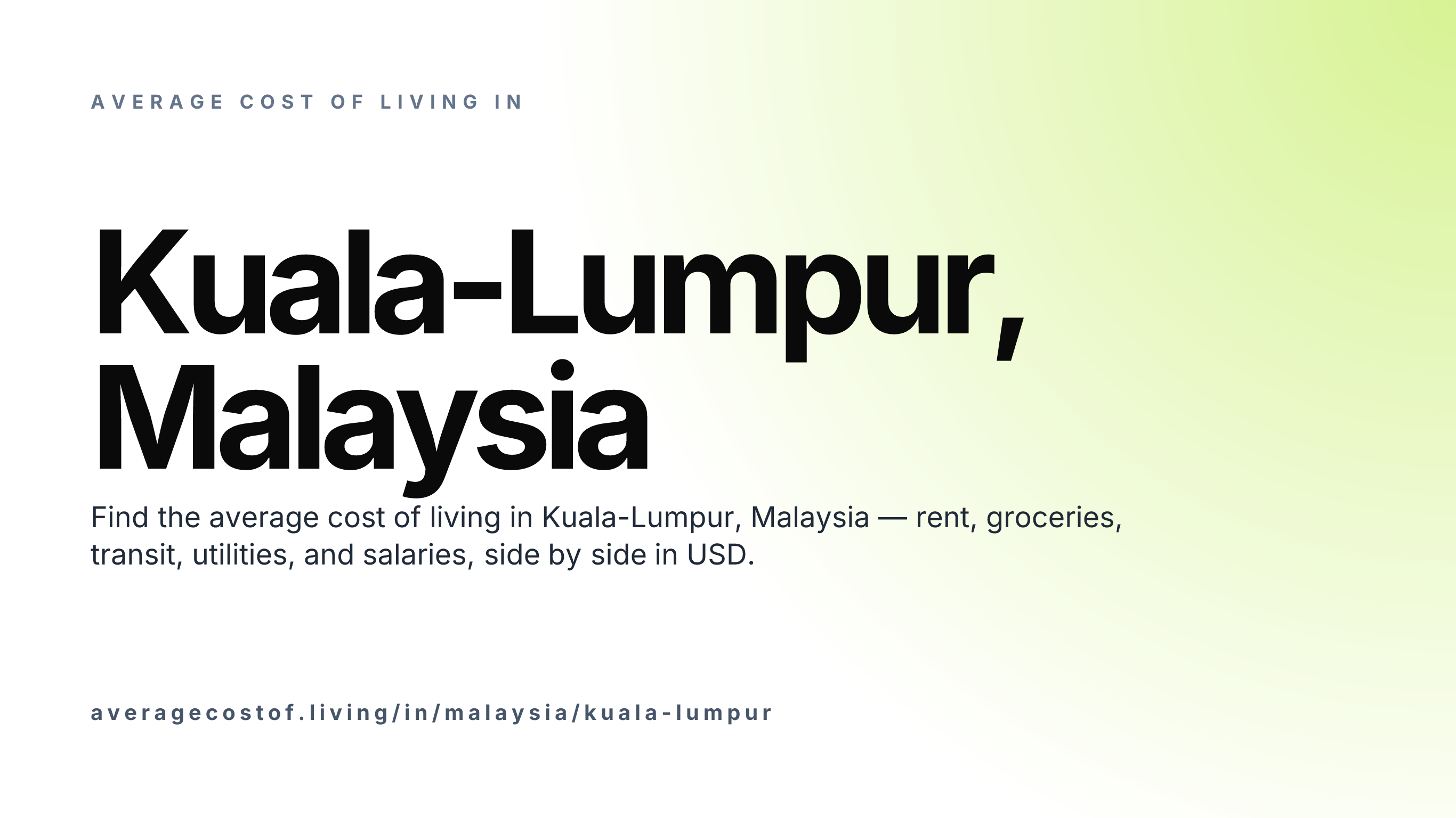 Cost of living in Kuala-Lumpur, Malaysia — monthly rent, food, transport, utilities, and salary breakdown in USD.