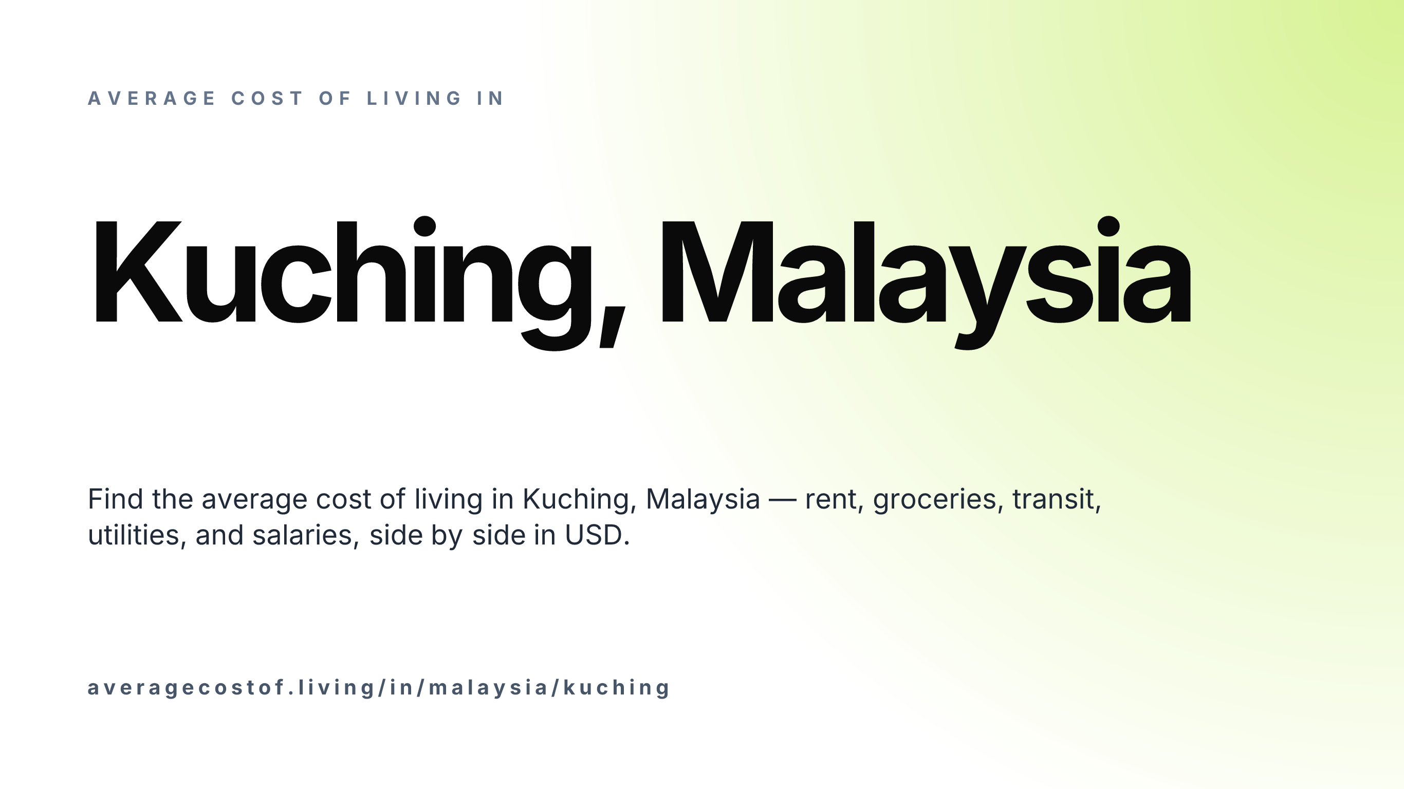 Cost of living in Kuching, Malaysia — monthly rent, food, transport, utilities, and salary breakdown in USD.