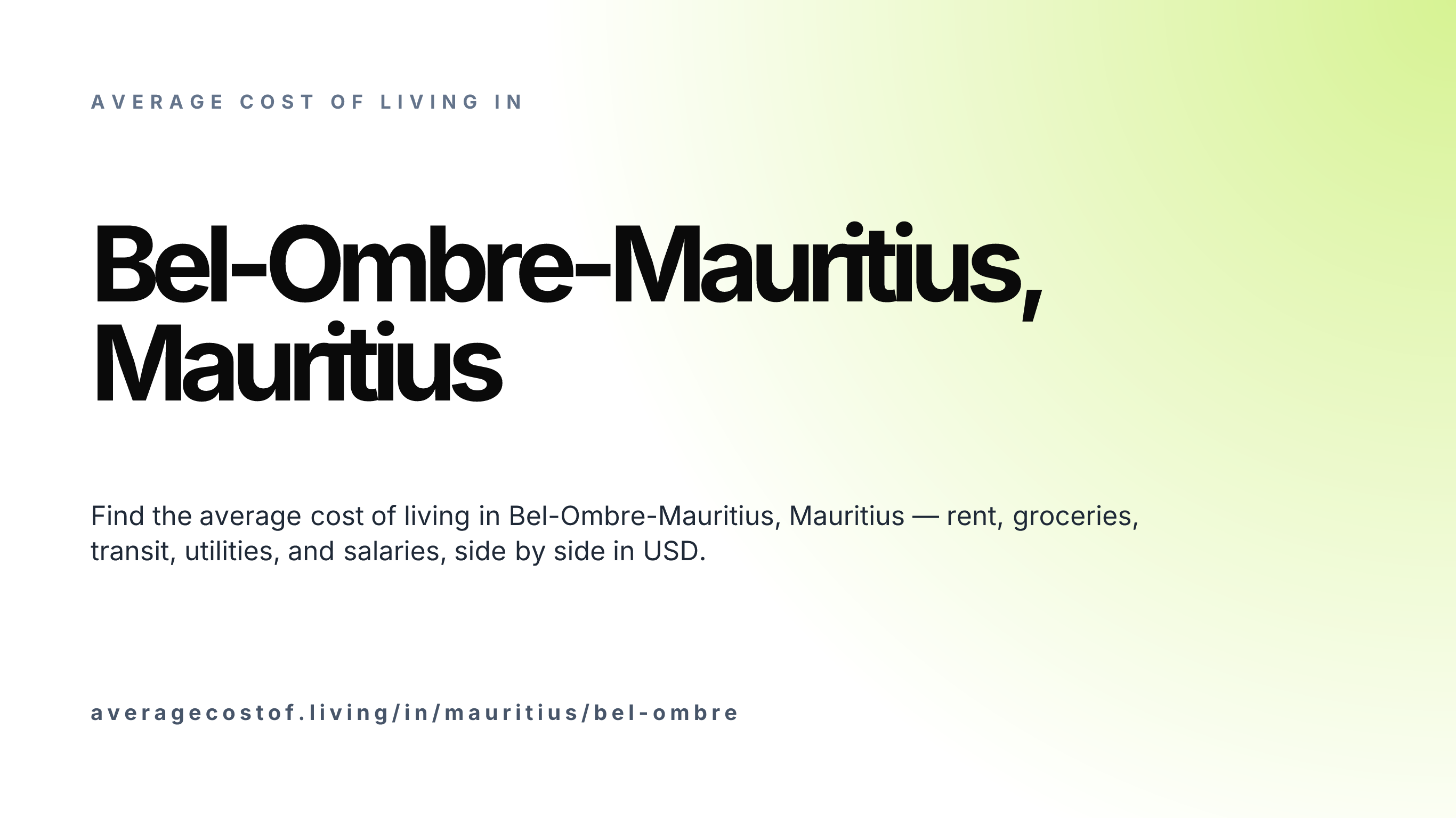 Cost of living in Bel-Ombre-Mauritius, Mauritius — monthly rent, food, transport, utilities, and salary breakdown in USD.