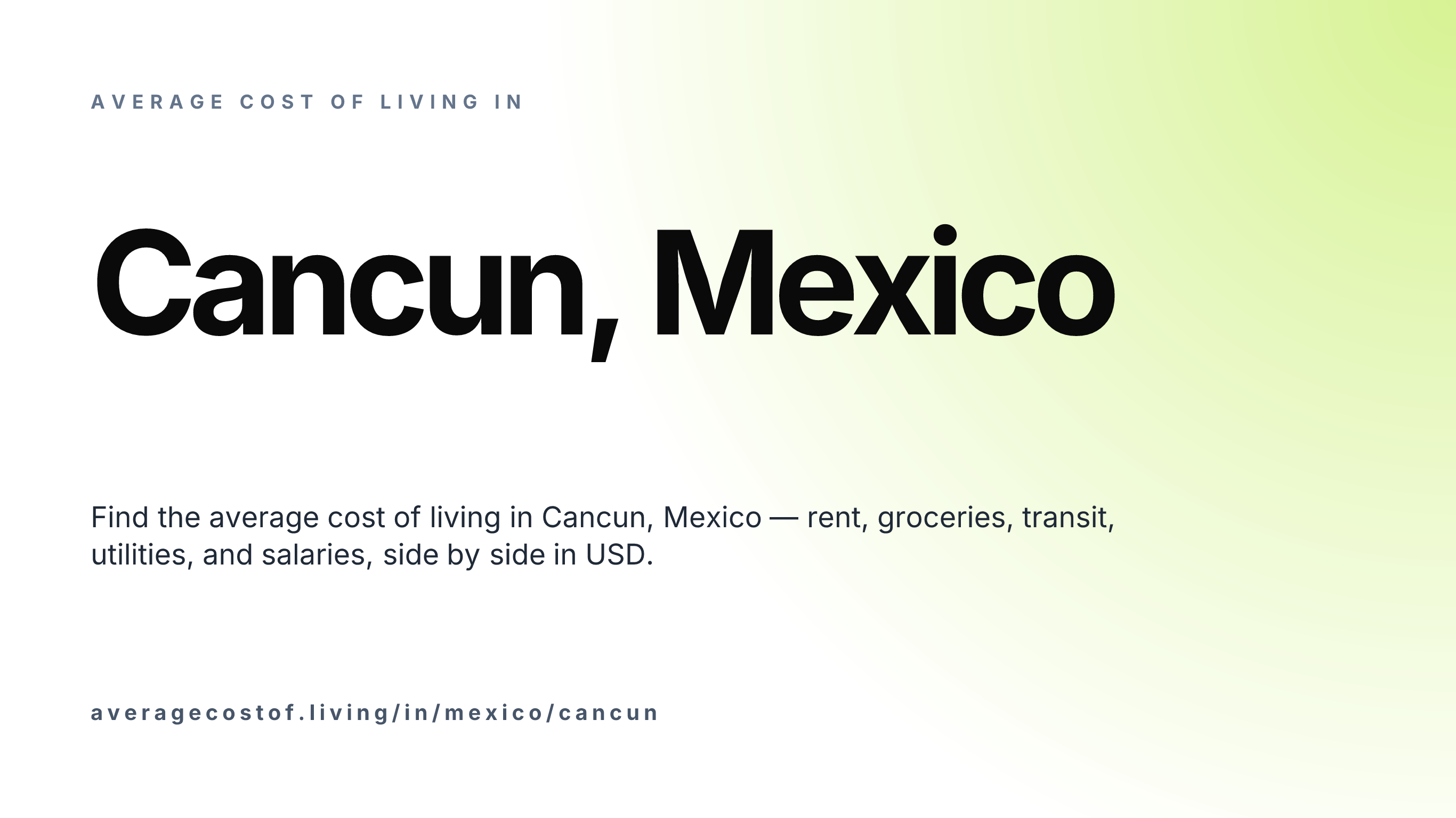 Cost of living in Cancun, Mexico — monthly rent, food, transport, utilities, and salary breakdown in USD.