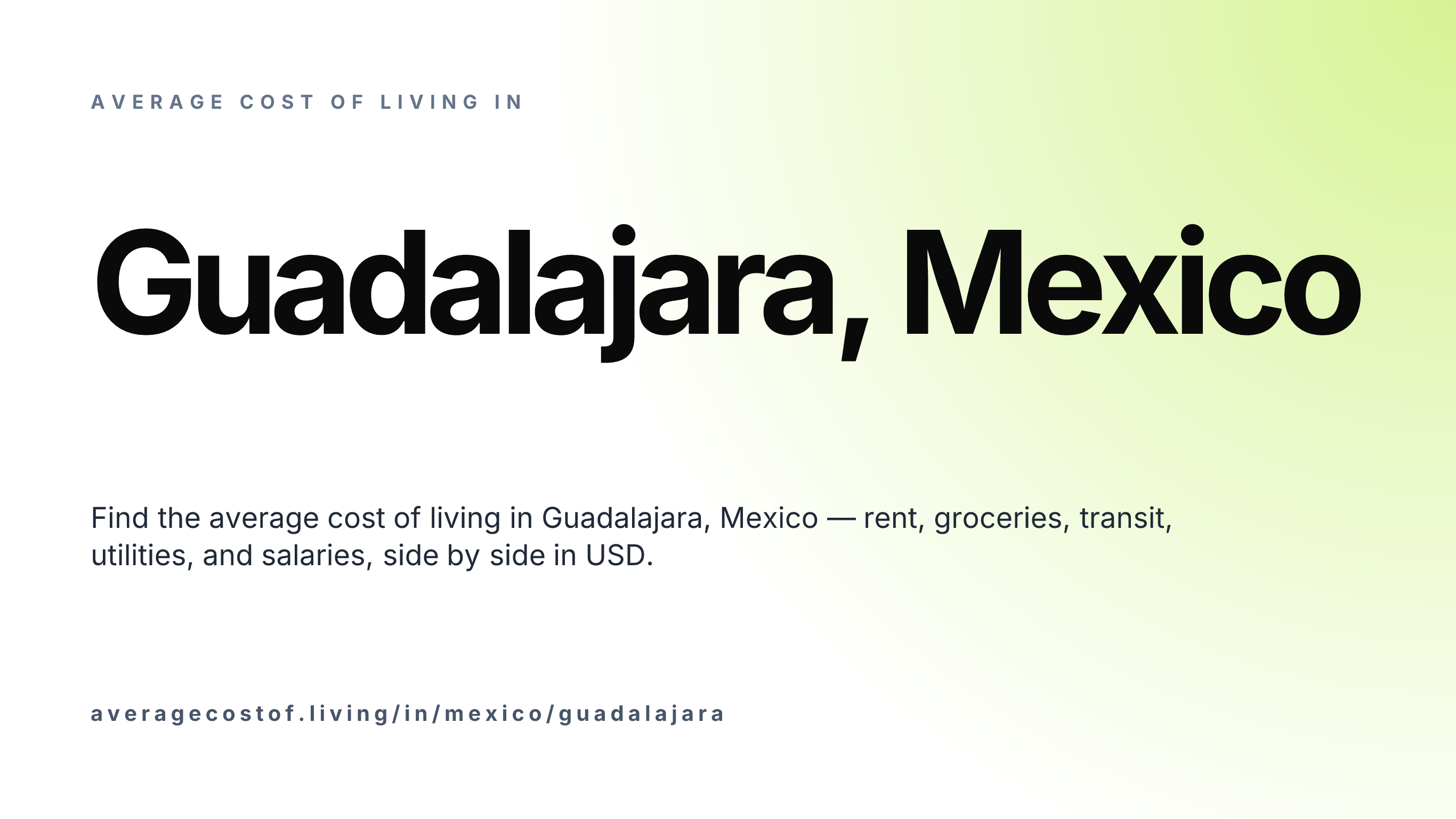 Cost of living in Guadalajara, Mexico — monthly rent, food, transport, utilities, and salary breakdown in USD.