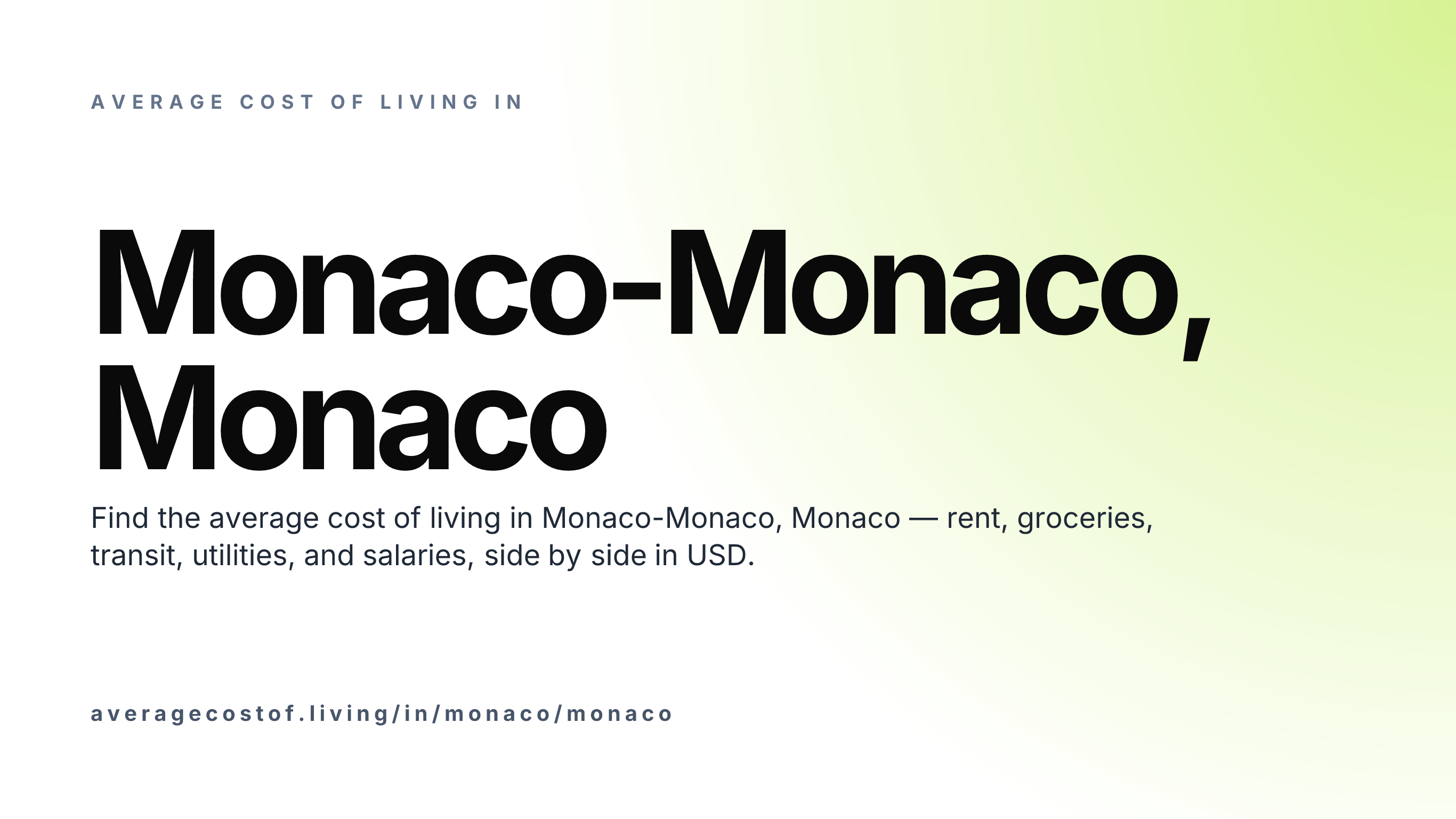 Cost of living in Monaco, Monaco — monthly rent, food, transport, utilities, and salary breakdown in USD.