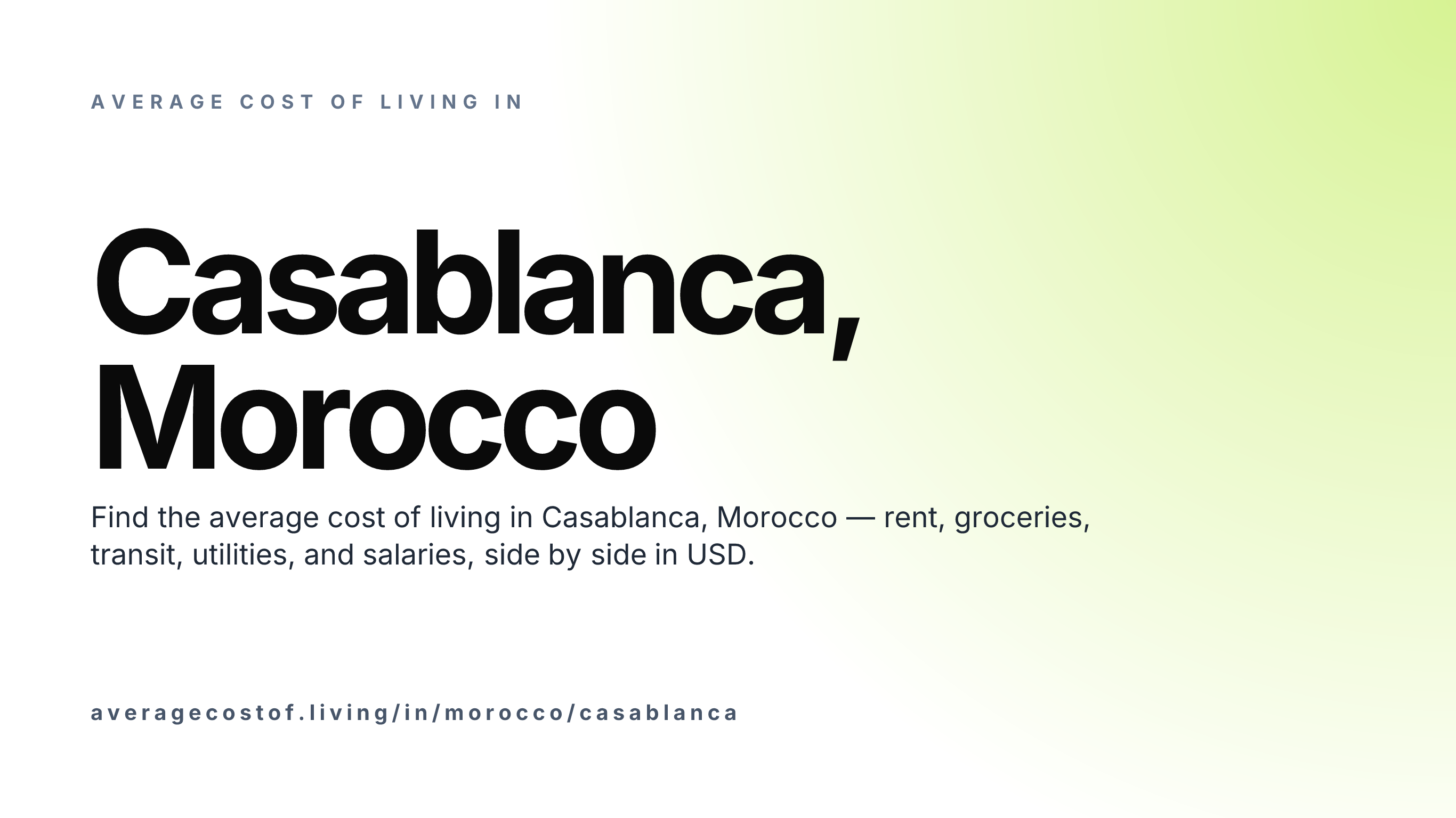 Cost of living in Casablanca, Morocco — monthly rent, food, transport, utilities, and salary breakdown in USD.