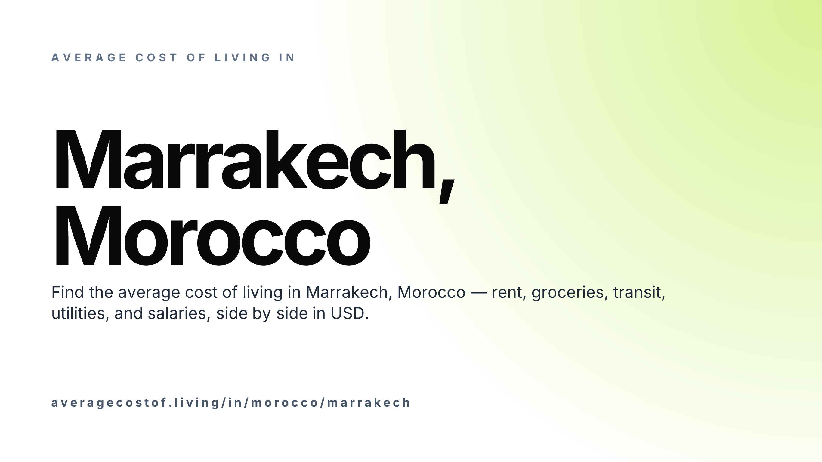 Cost of living in Marrakech, Morocco — monthly rent, food, transport, utilities, and salary breakdown in USD.
