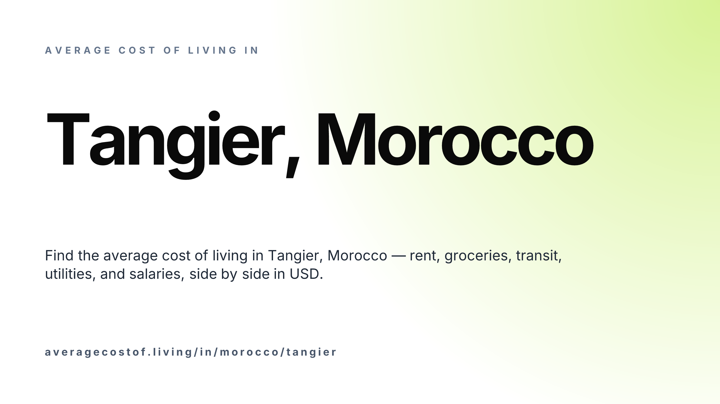 Cost of living in Tangier, Morocco — monthly rent, food, transport, utilities, and salary breakdown in USD.