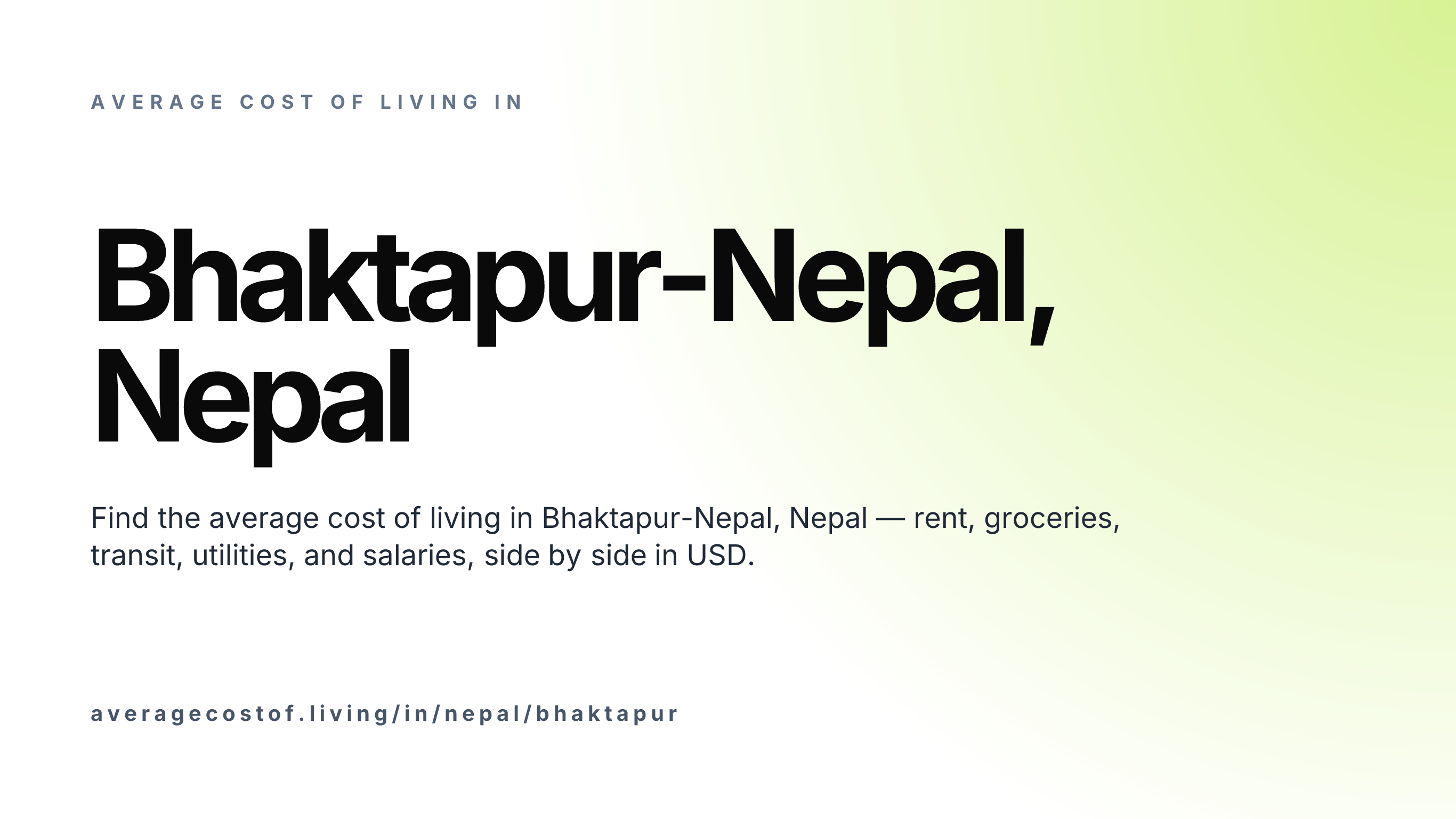 Cost of living in Bhaktapur-Nepal, Nepal — monthly rent, food, transport, utilities, and salary breakdown in USD.