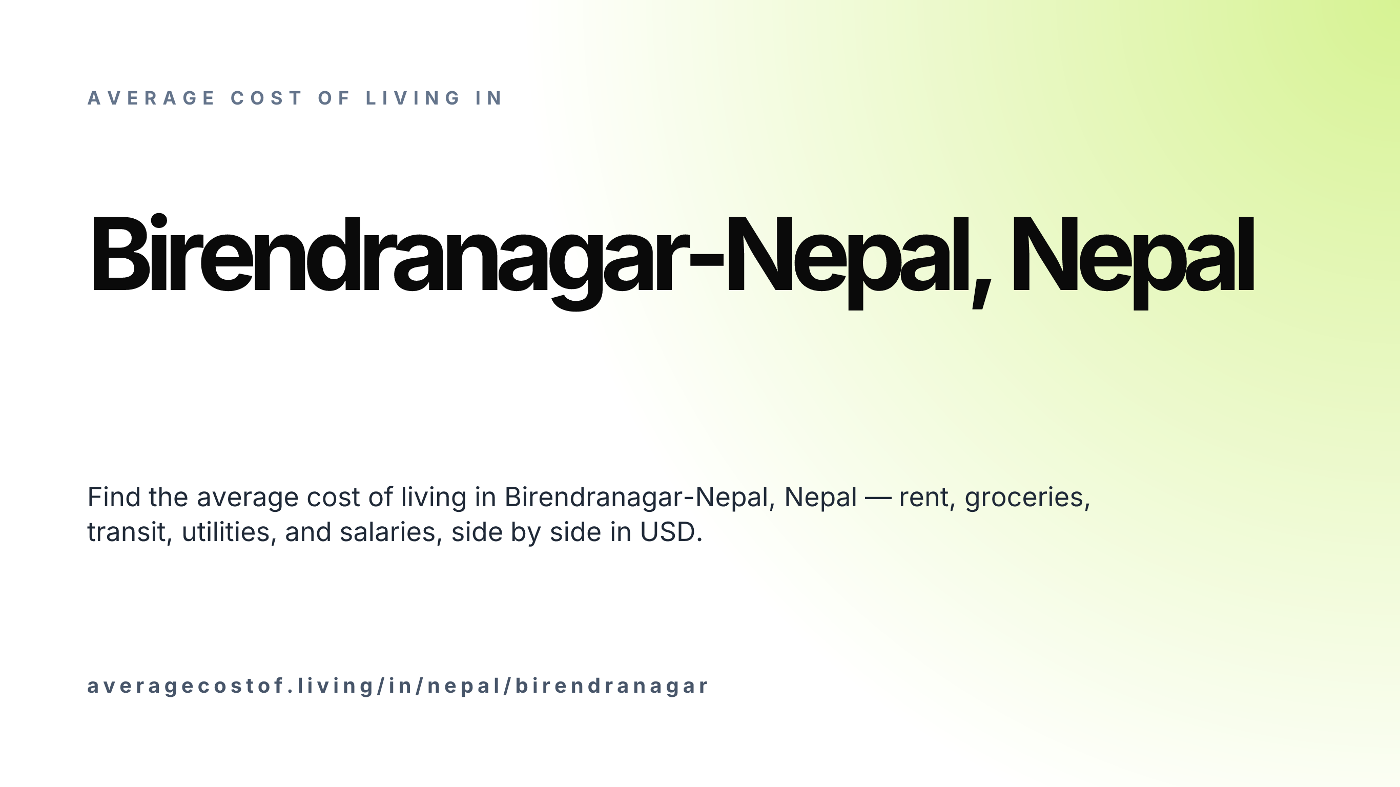 Cost of living in Birendranagar-Nepal, Nepal — monthly rent, food, transport, utilities, and salary breakdown in USD.
