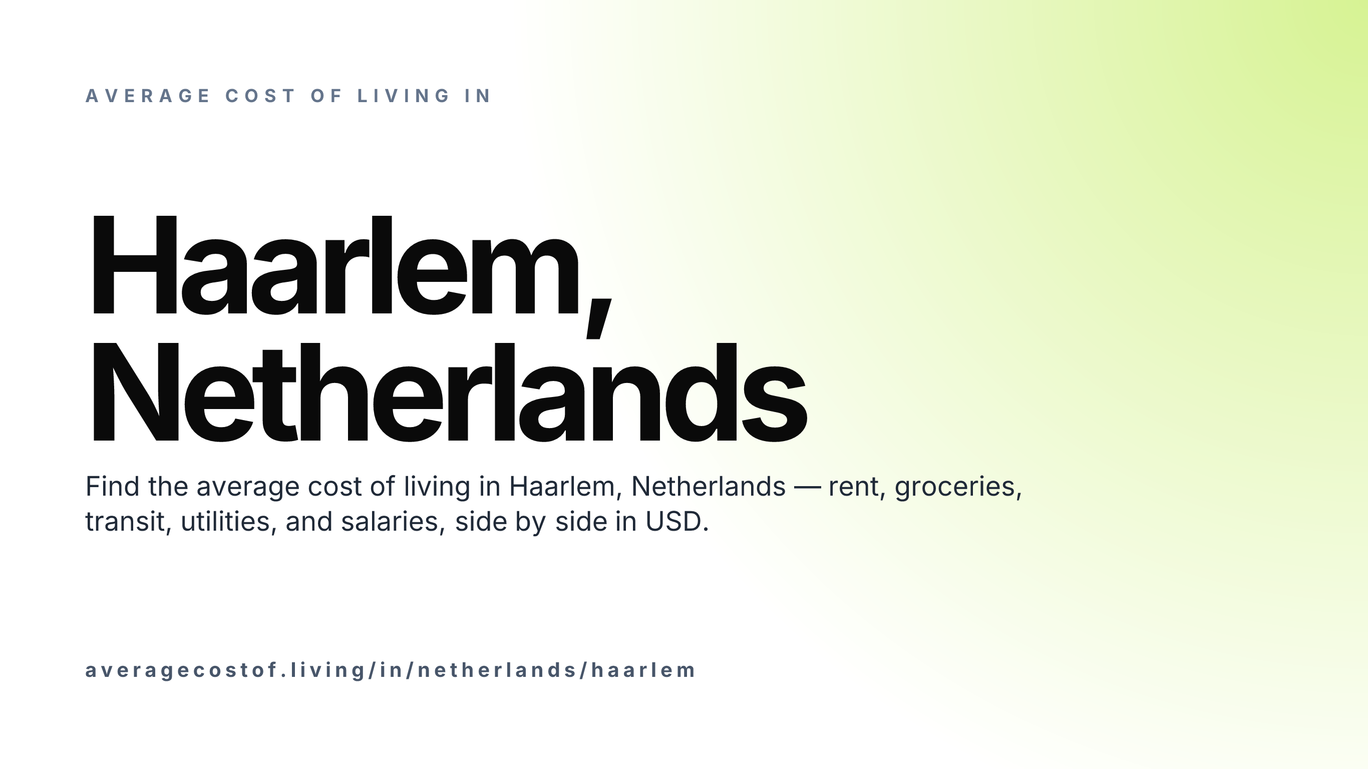 Cost of living in Haarlem, Netherlands — monthly rent, food, transport, utilities, and salary breakdown in USD.