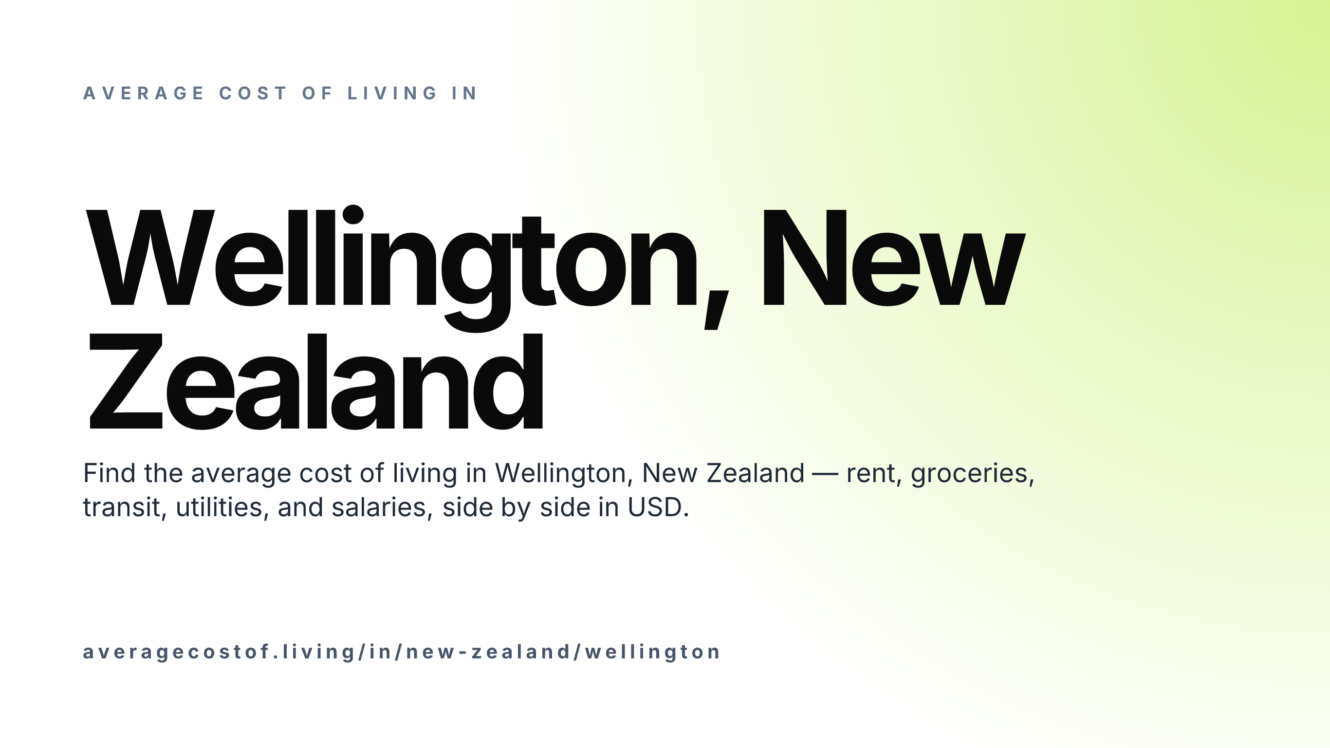 Cost of living in Wellington, New Zealand — monthly rent, food, transport, utilities, and salary breakdown in USD.