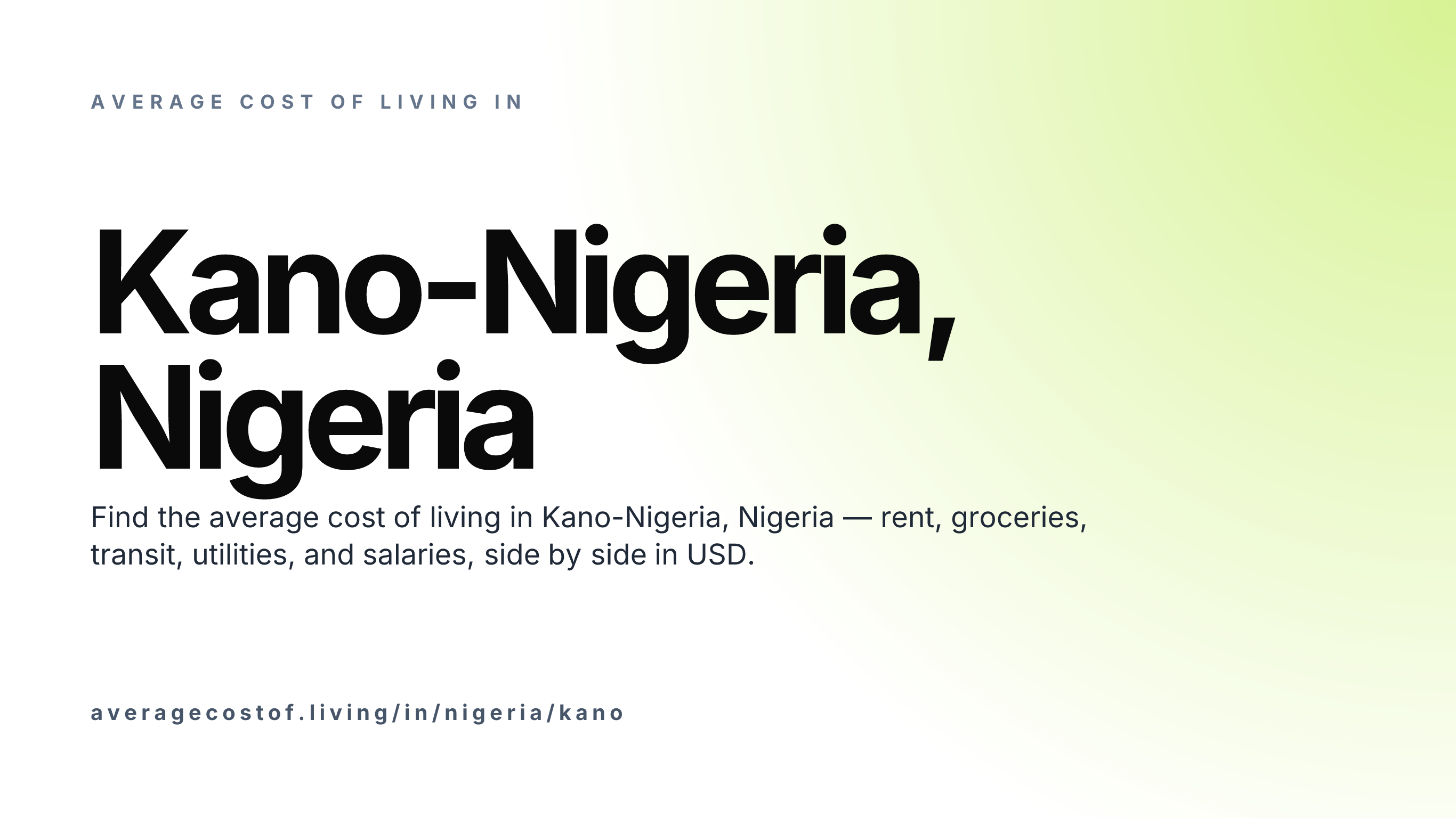 Cost of living in Kano-Nigeria, Nigeria — monthly rent, food, transport, utilities, and salary breakdown in USD.