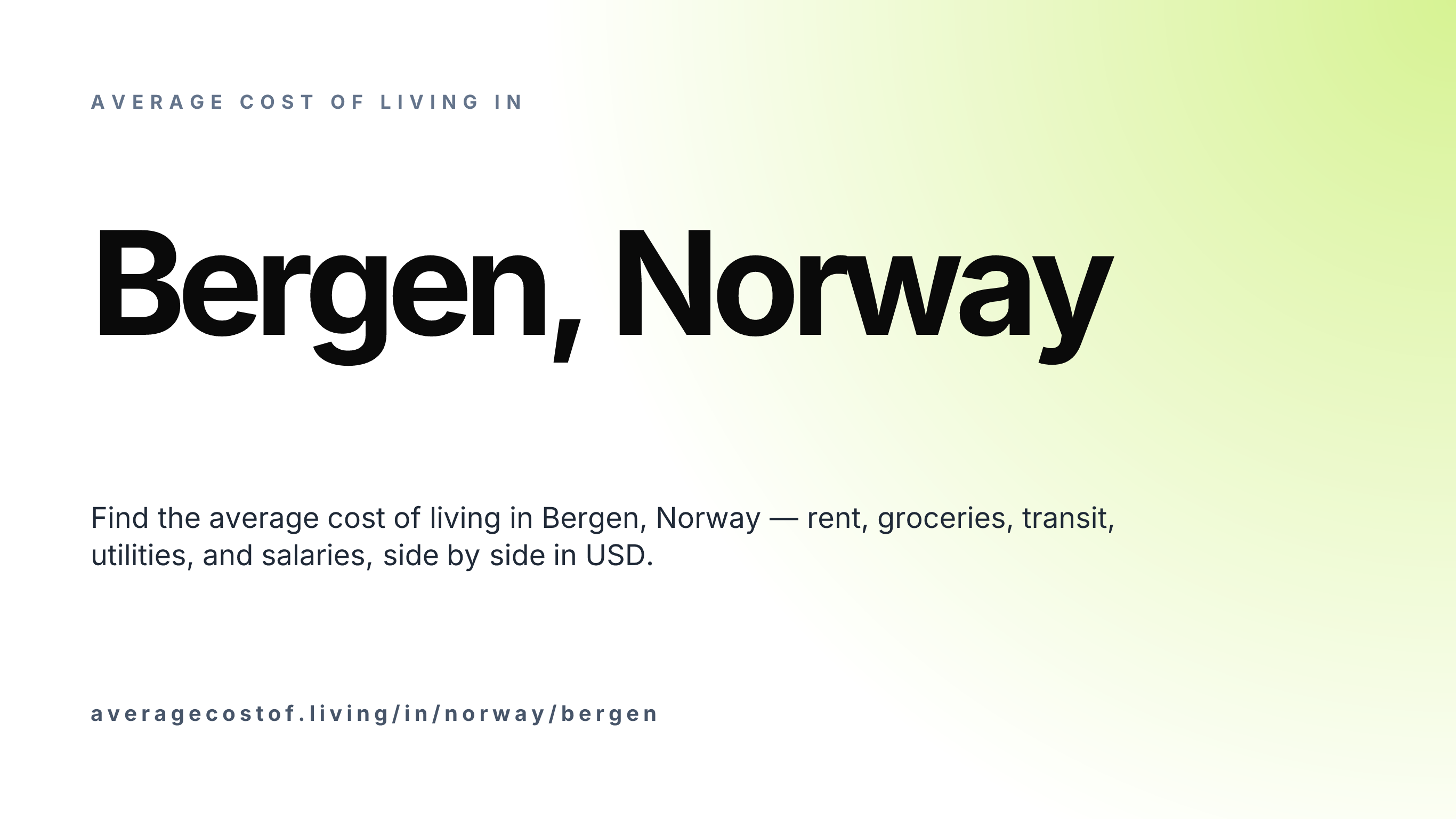 Cost of living in Bergen, Norway — monthly rent, food, transport, utilities, and salary breakdown in USD.