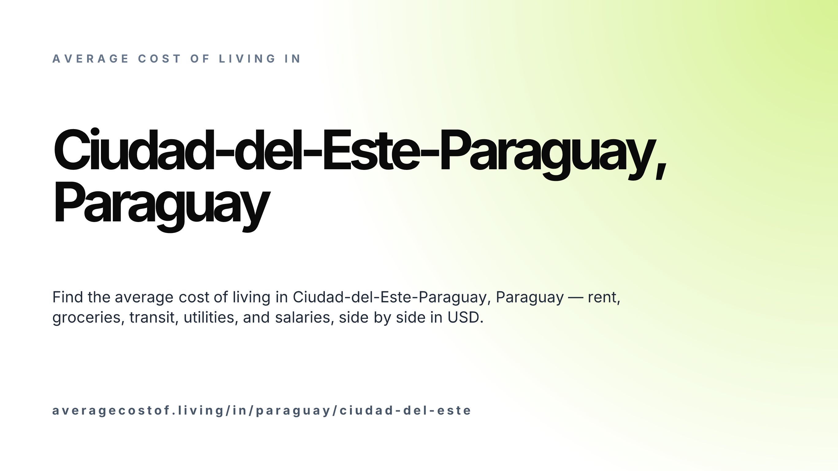 Cost of living in Ciudad-del-Este-Paraguay, Paraguay — monthly rent, food, transport, utilities, and salary breakdown in USD.