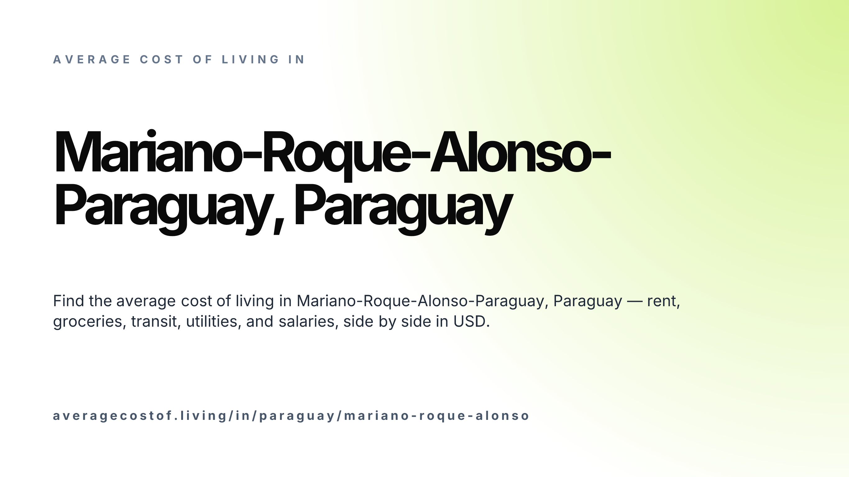 Cost of living in Mariano-Roque-Alonso-Paraguay, Paraguay — monthly rent, food, transport, utilities, and salary breakdown in USD.