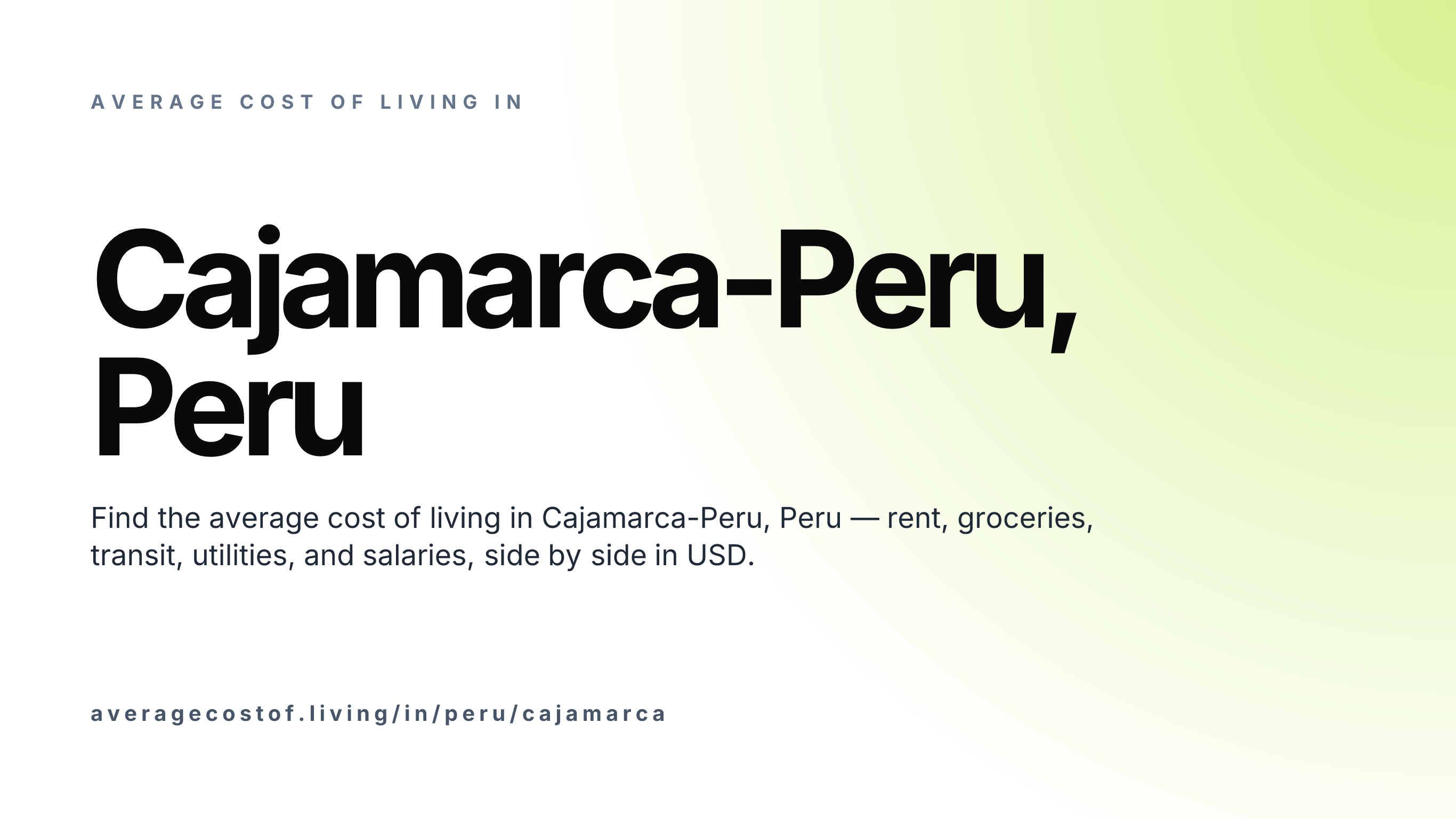 Cost of living in Cajamarca-Peru, Peru — monthly rent, food, transport, utilities, and salary breakdown in USD.
