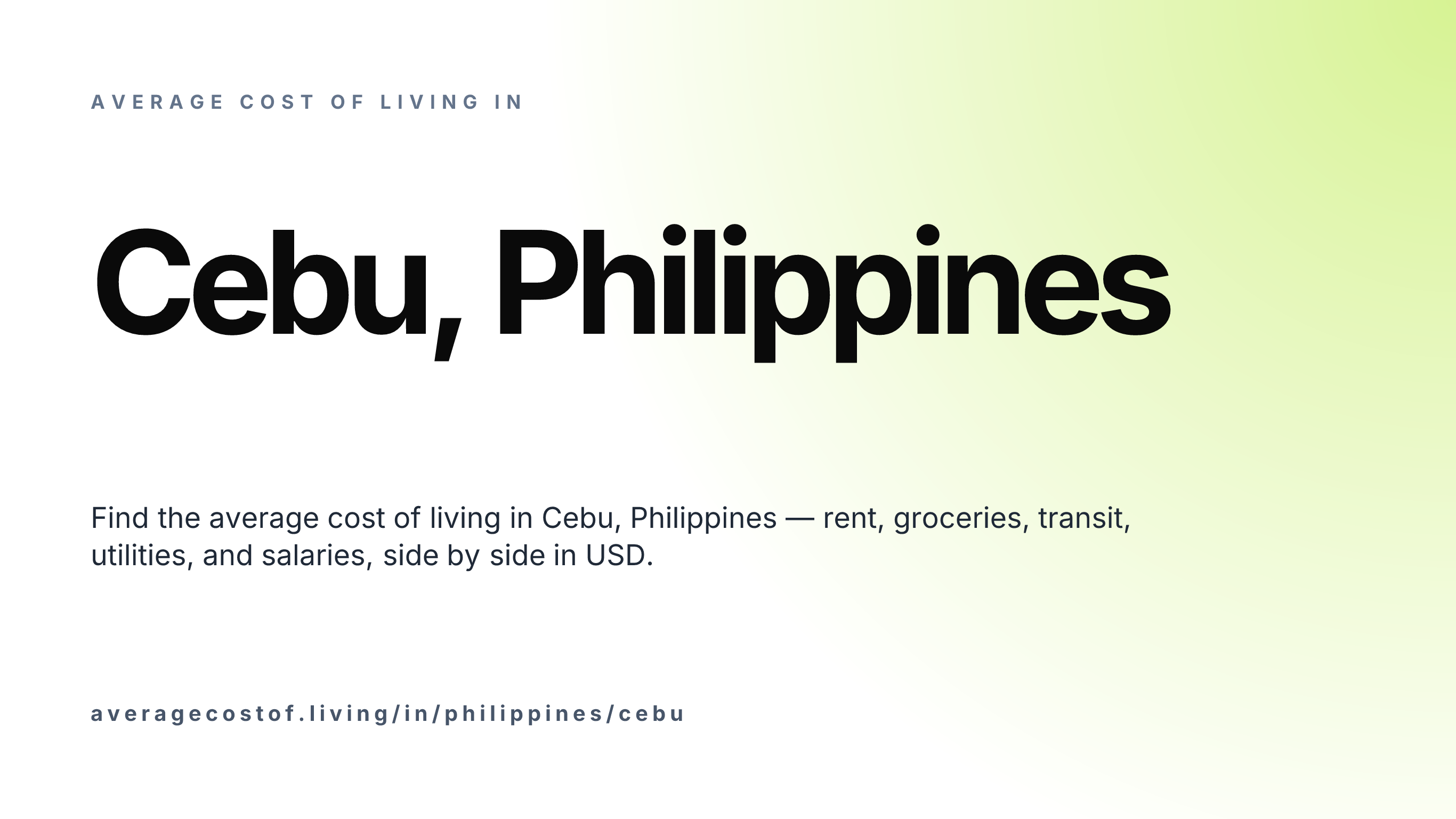Cost of living in Cebu, Philippines — monthly rent, food, transport, utilities, and salary breakdown in USD.