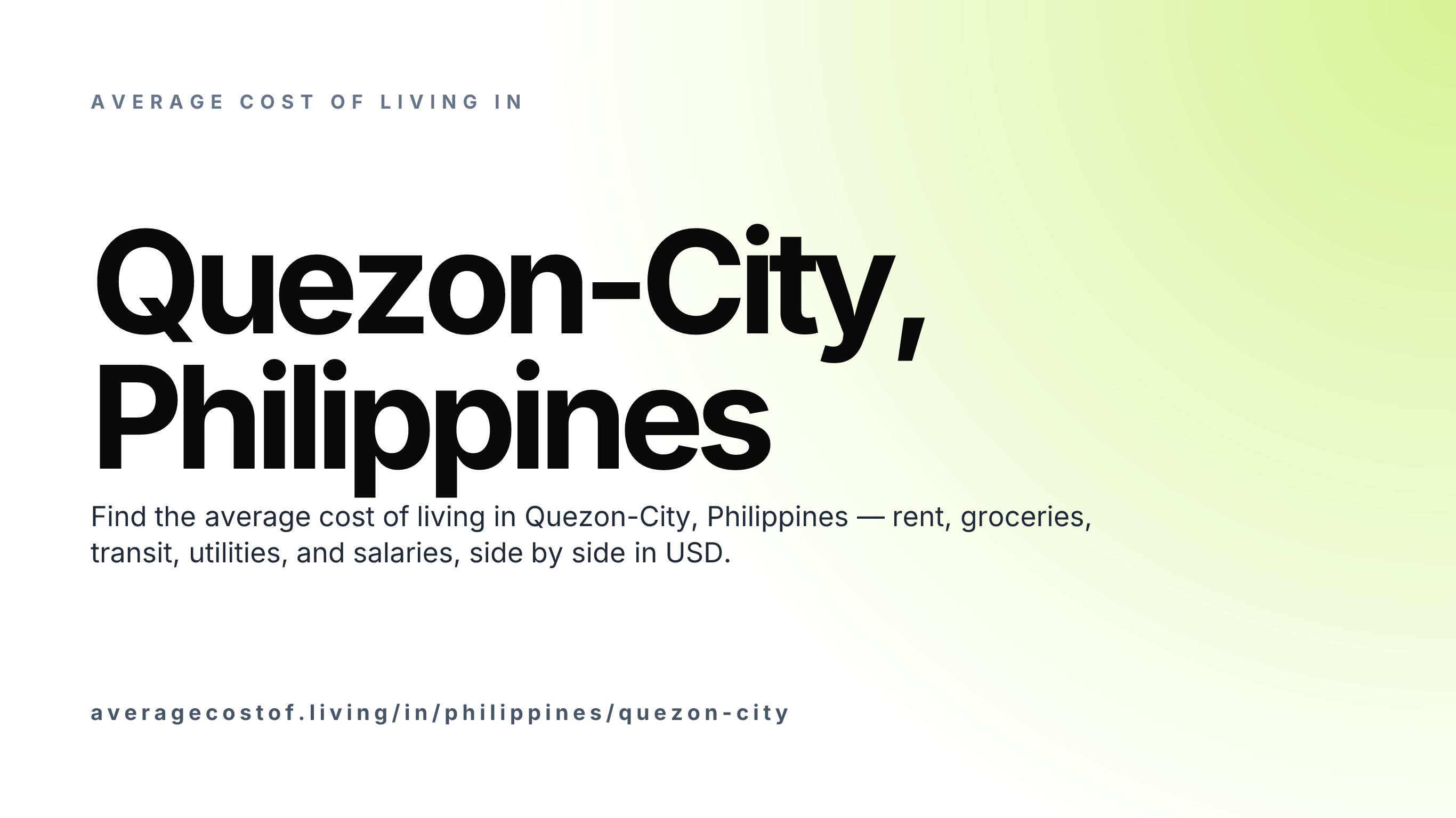 Cost of living in Quezon-City, Philippines — monthly rent, food, transport, utilities, and salary breakdown in USD.