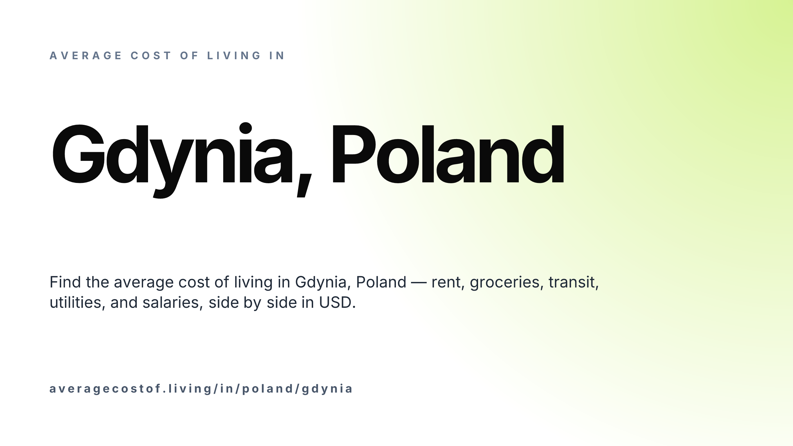 Cost of living in Gdynia, Poland — monthly rent, food, transport, utilities, and salary breakdown in USD.