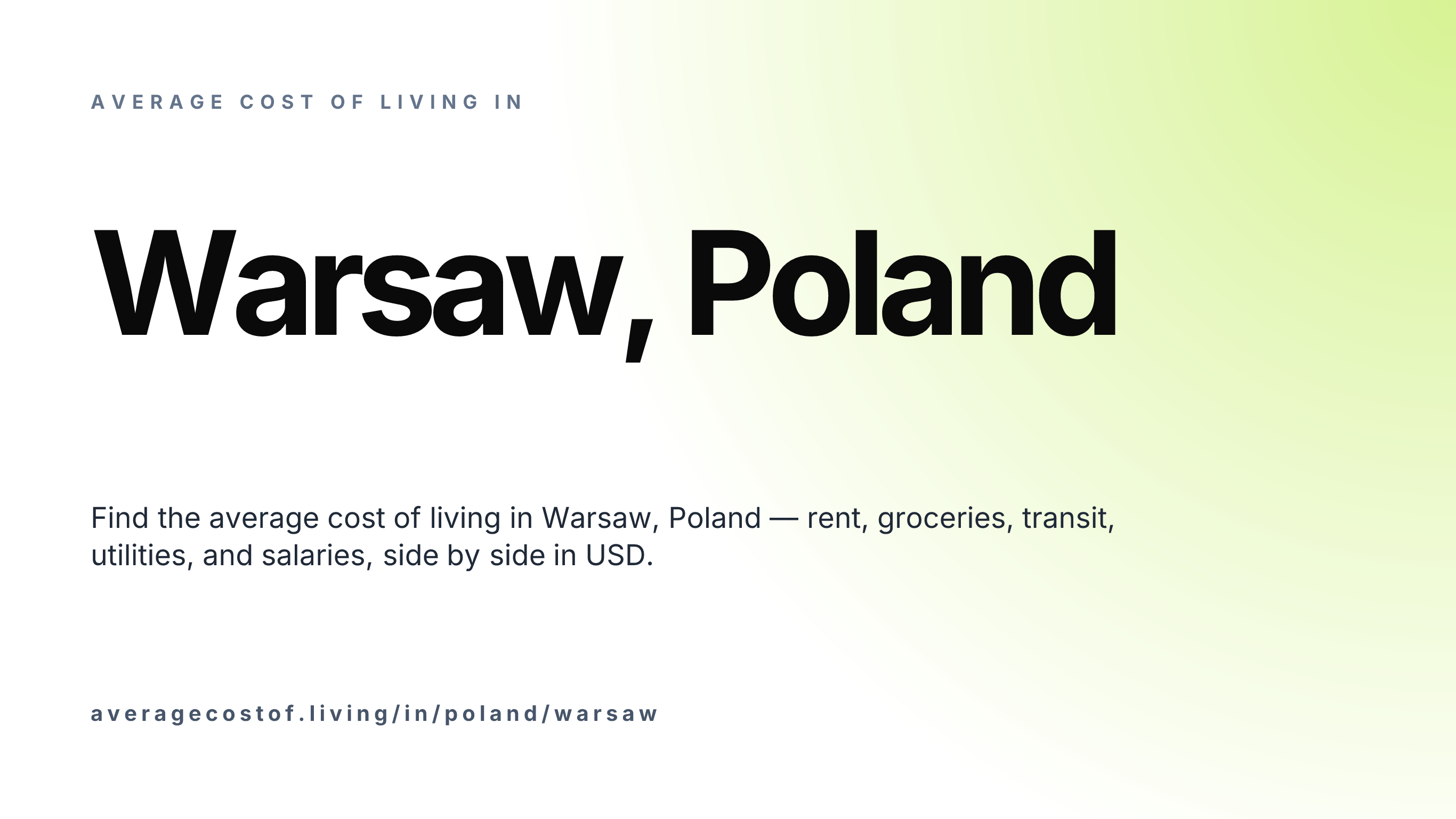 Cost of living in Warsaw, Poland — monthly rent, food, transport, utilities, and salary breakdown in USD.