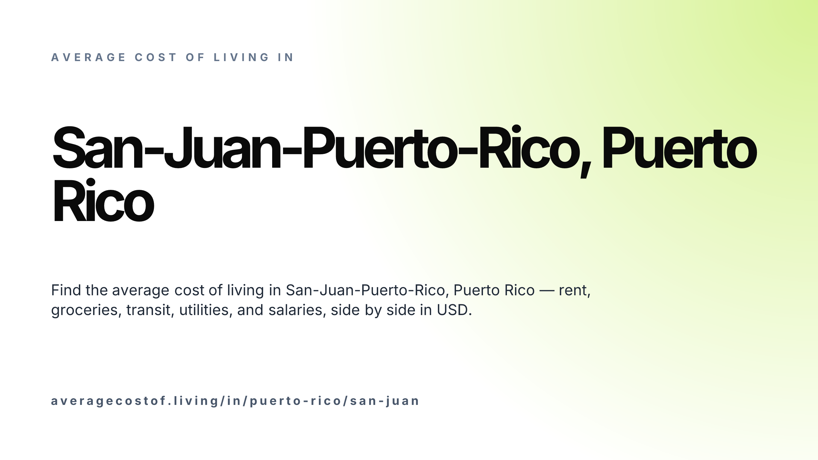 Cost of living in San-Juan-Puerto-Rico, Puerto Rico — monthly rent, food, transport, utilities, and salary breakdown in USD.