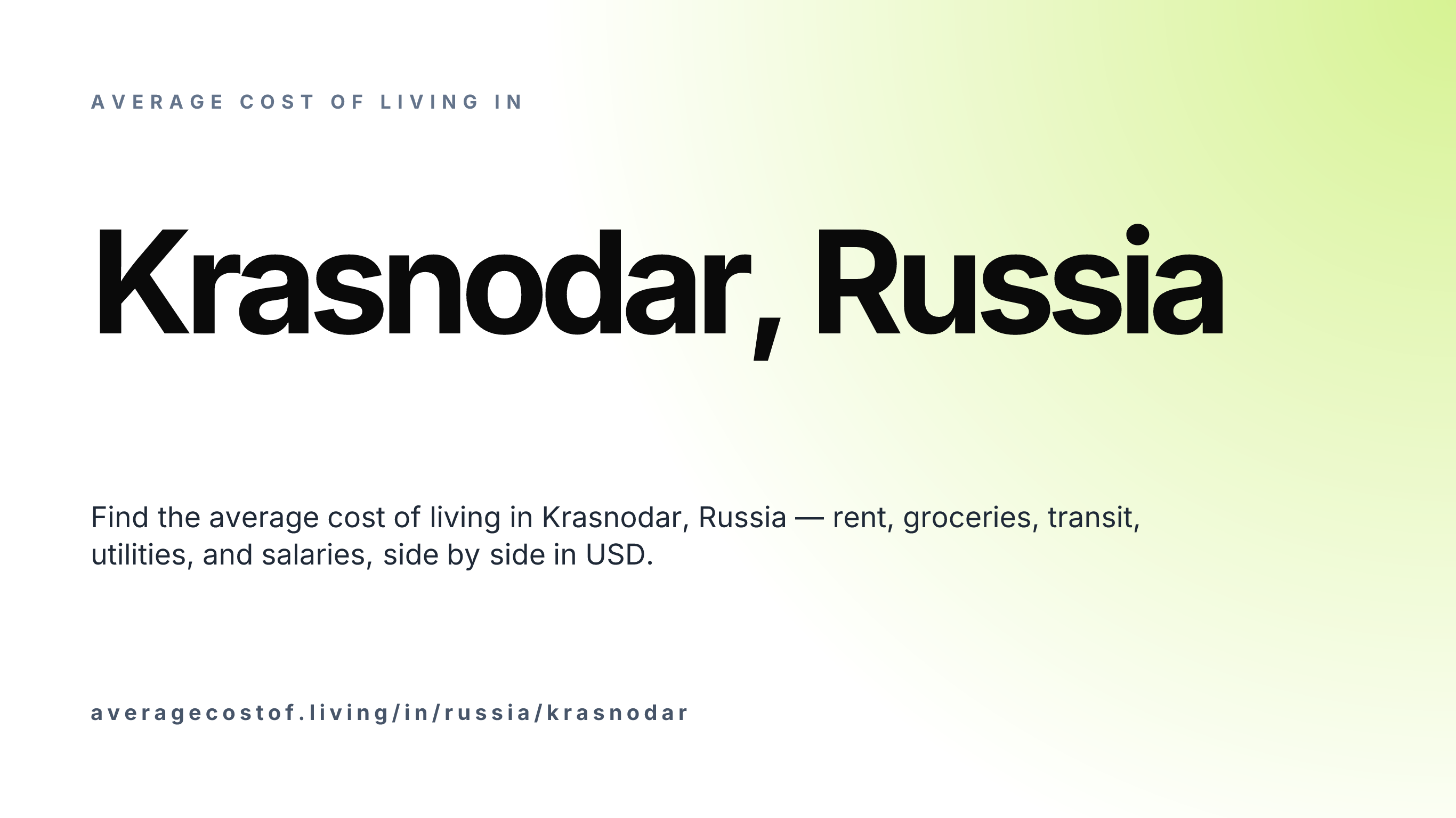 Cost of living in Krasnodar, Russia — monthly rent, food, transport, utilities, and salary breakdown in USD.
