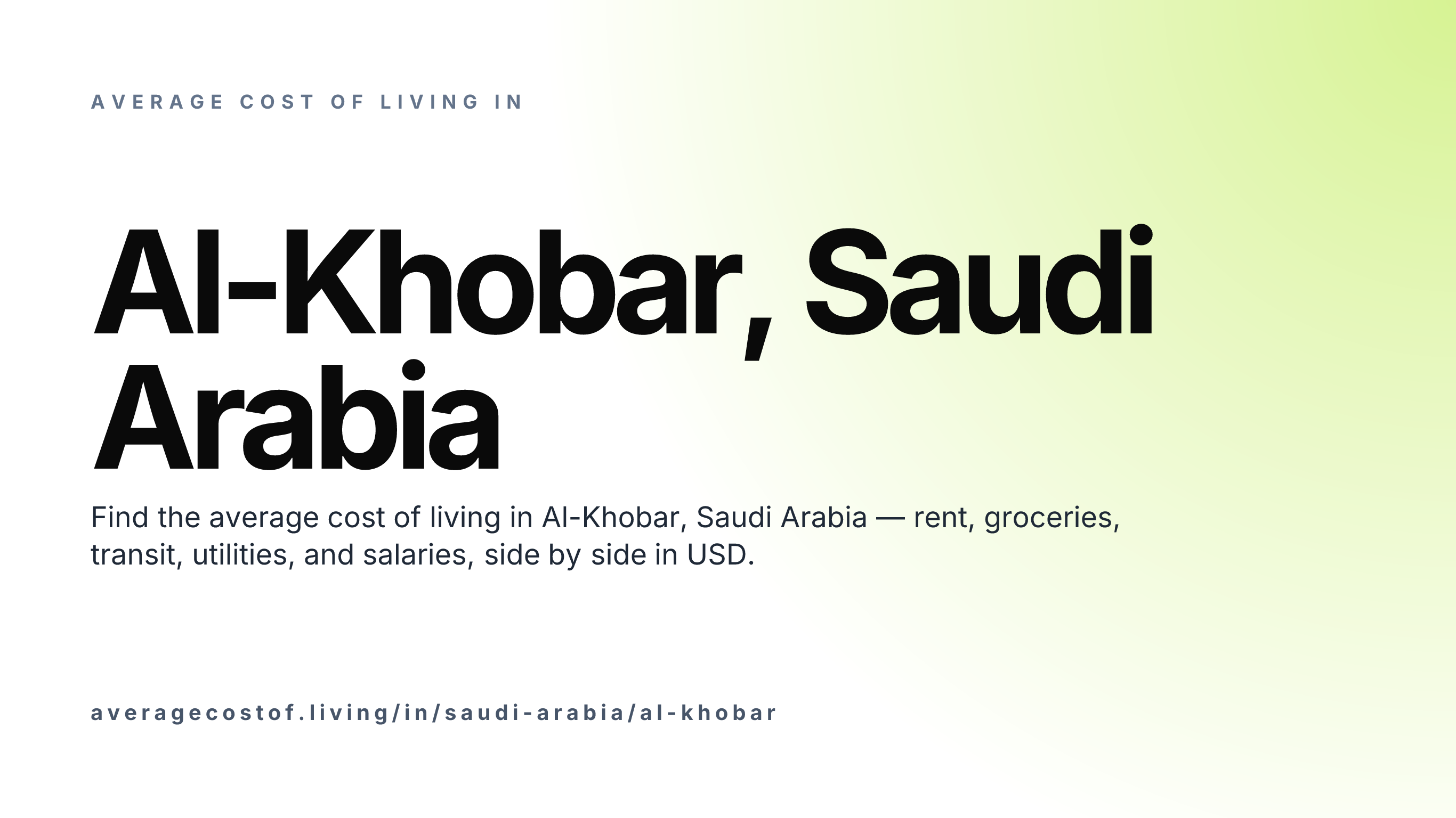 Cost of living in Al-Khobar, Saudi Arabia — monthly rent, food, transport, utilities, and salary breakdown in USD.