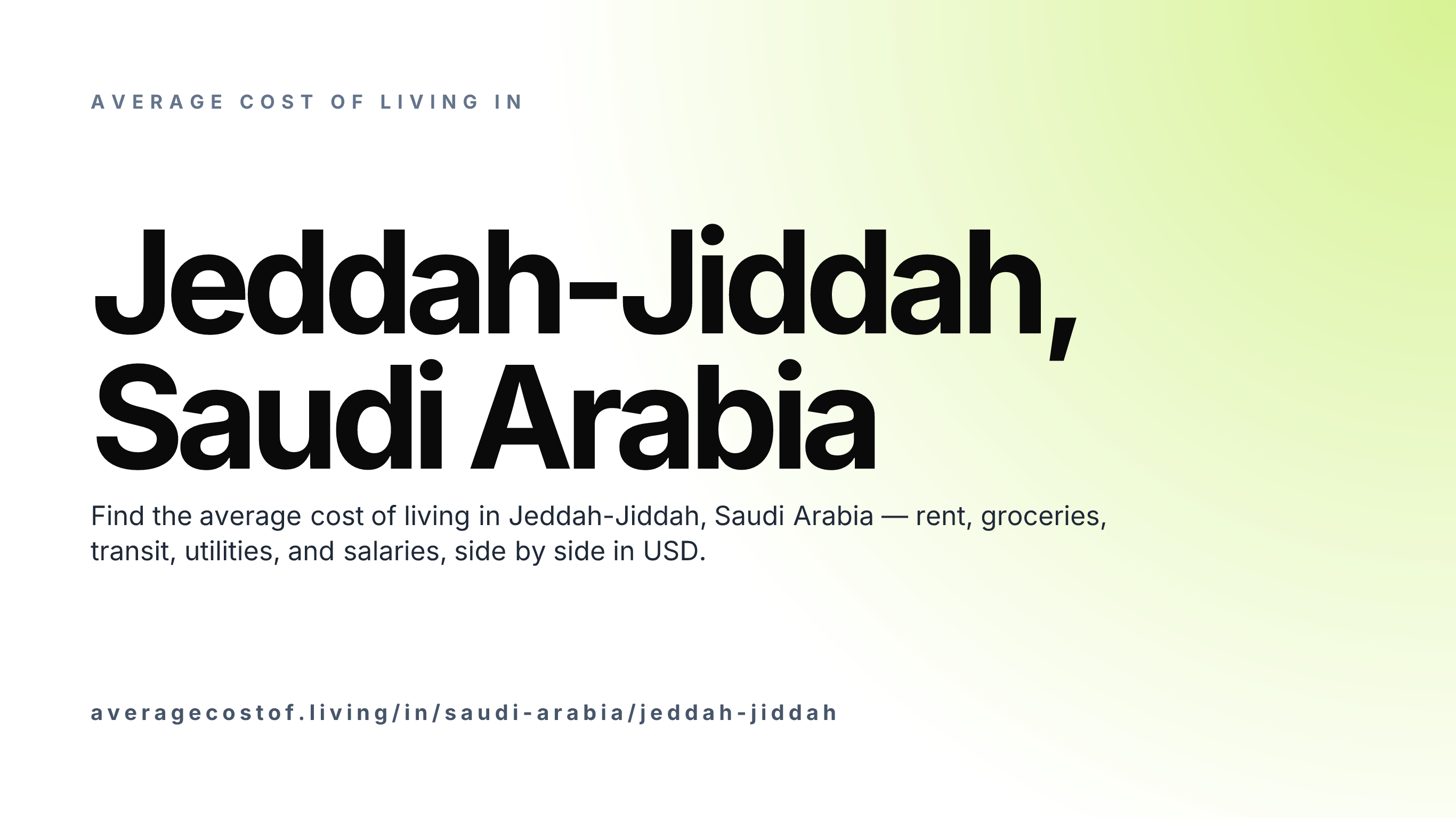 Cost of living in Jeddah-Jiddah, Saudi Arabia — monthly rent, food, transport, utilities, and salary breakdown in USD.