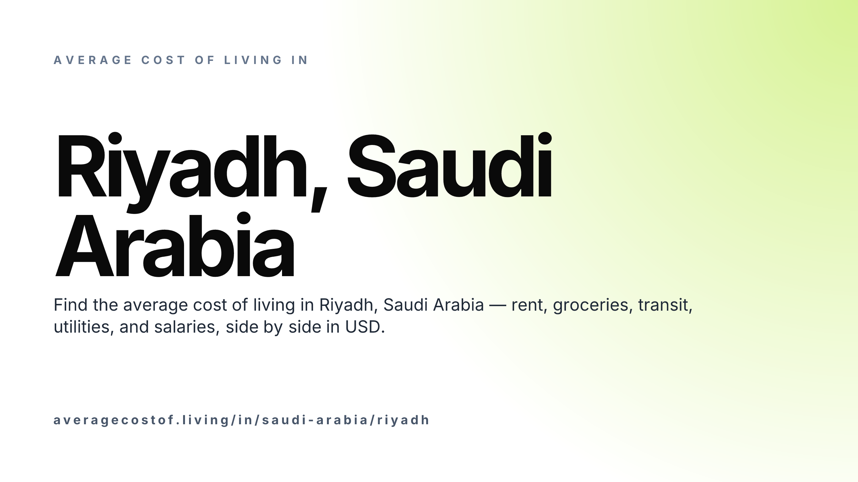 Cost of living in Riyadh, Saudi Arabia — monthly rent, food, transport, utilities, and salary breakdown in USD.