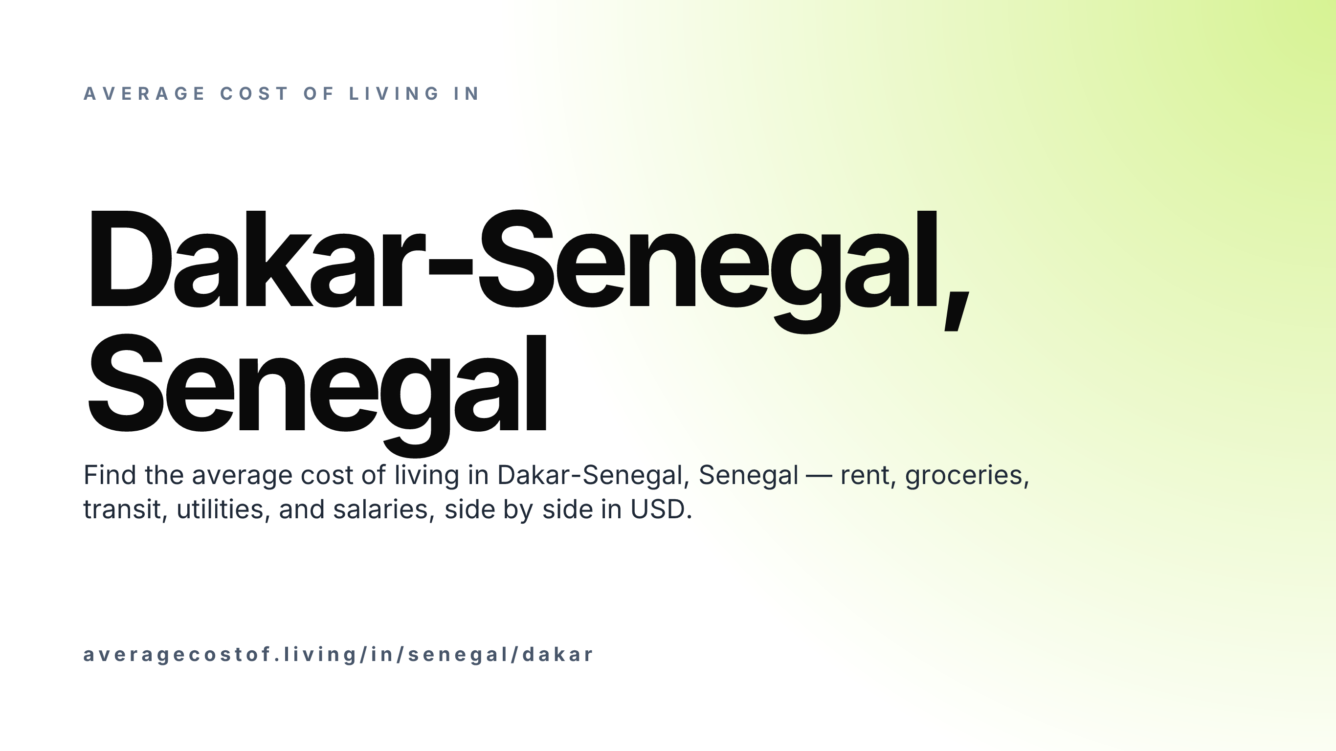 Cost of living in Dakar-Senegal, Senegal — monthly rent, food, transport, utilities, and salary breakdown in USD.