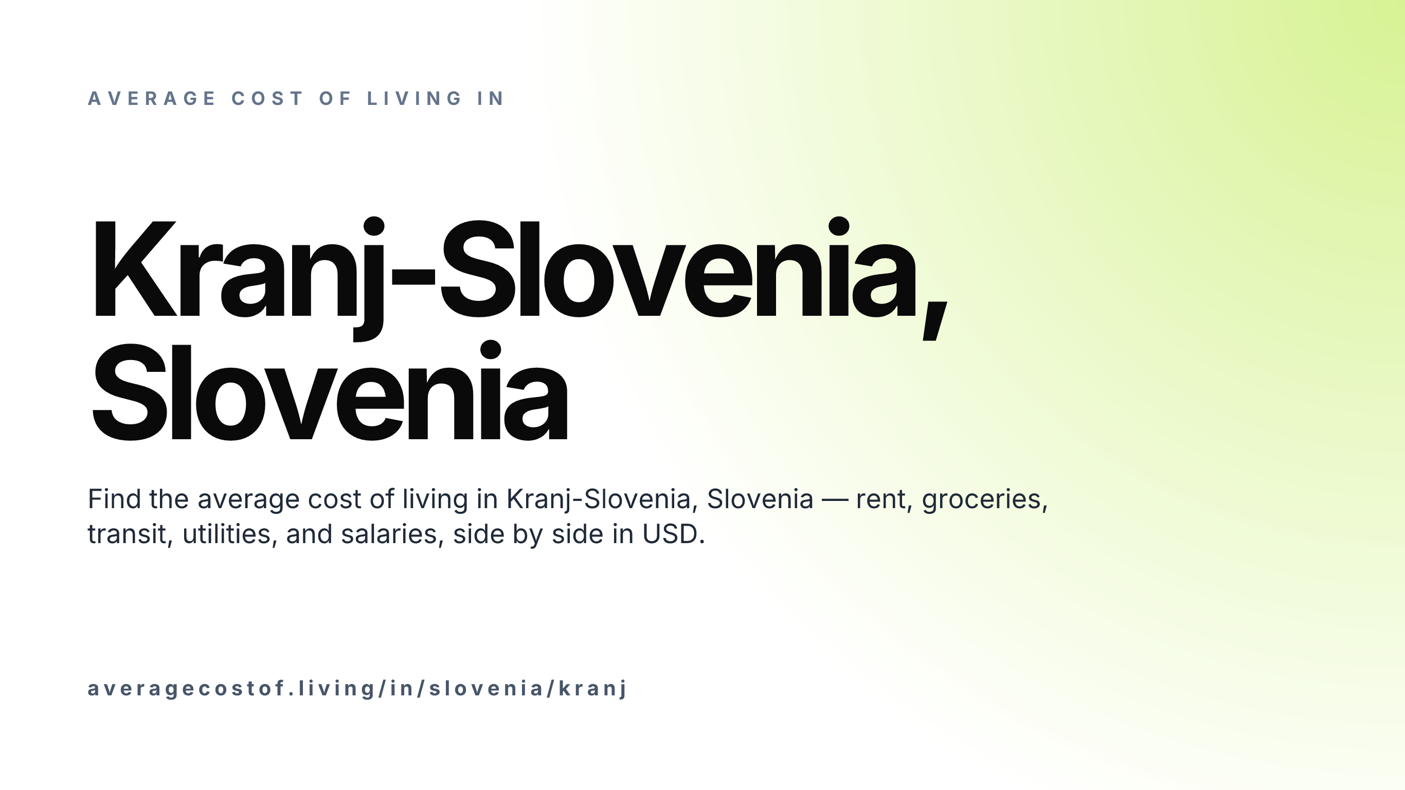 Cost of living in Kranj-Slovenia, Slovenia — monthly rent, food, transport, utilities, and salary breakdown in USD.