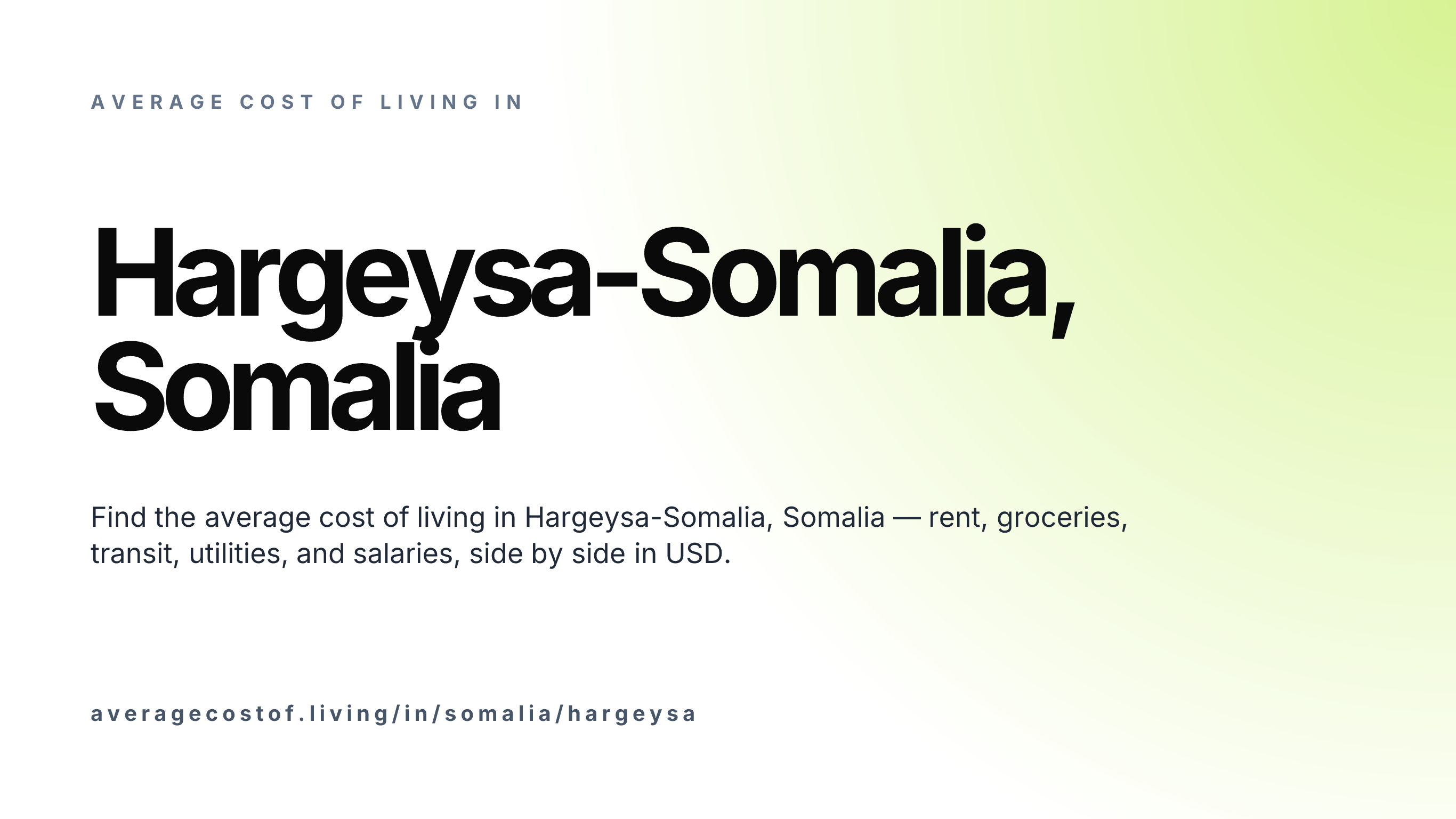 Cost of living in Hargeysa-Somalia, Somalia — monthly rent, food, transport, utilities, and salary breakdown in USD.