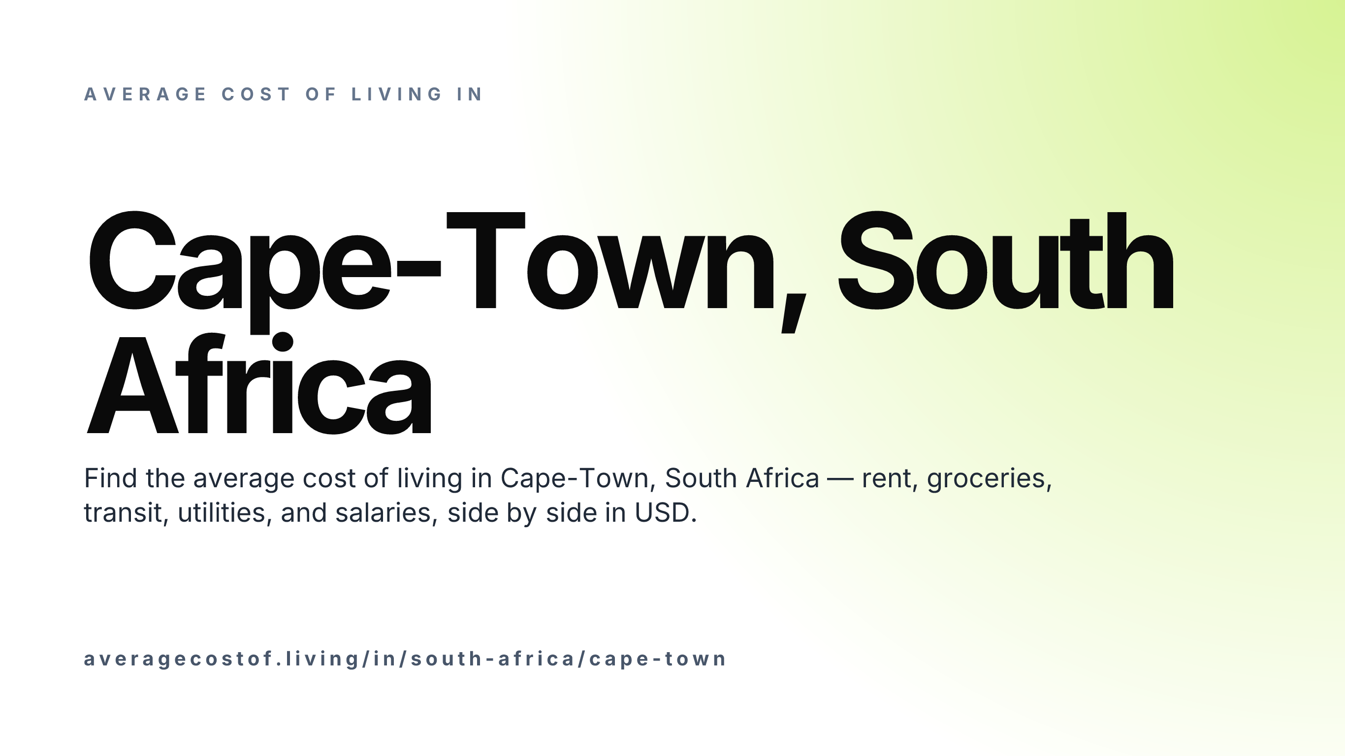 Cost of living in Cape-Town, South Africa — monthly rent, food, transport, utilities, and salary breakdown in USD.