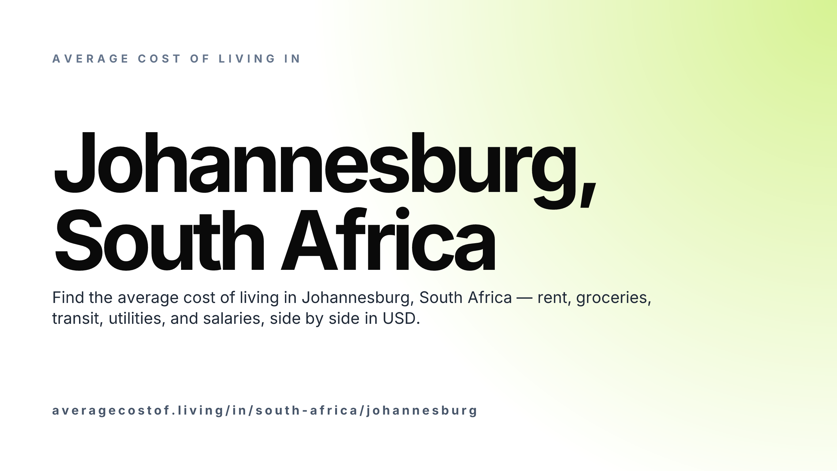 Cost of living in Johannesburg, South Africa — monthly rent, food, transport, utilities, and salary breakdown in USD.