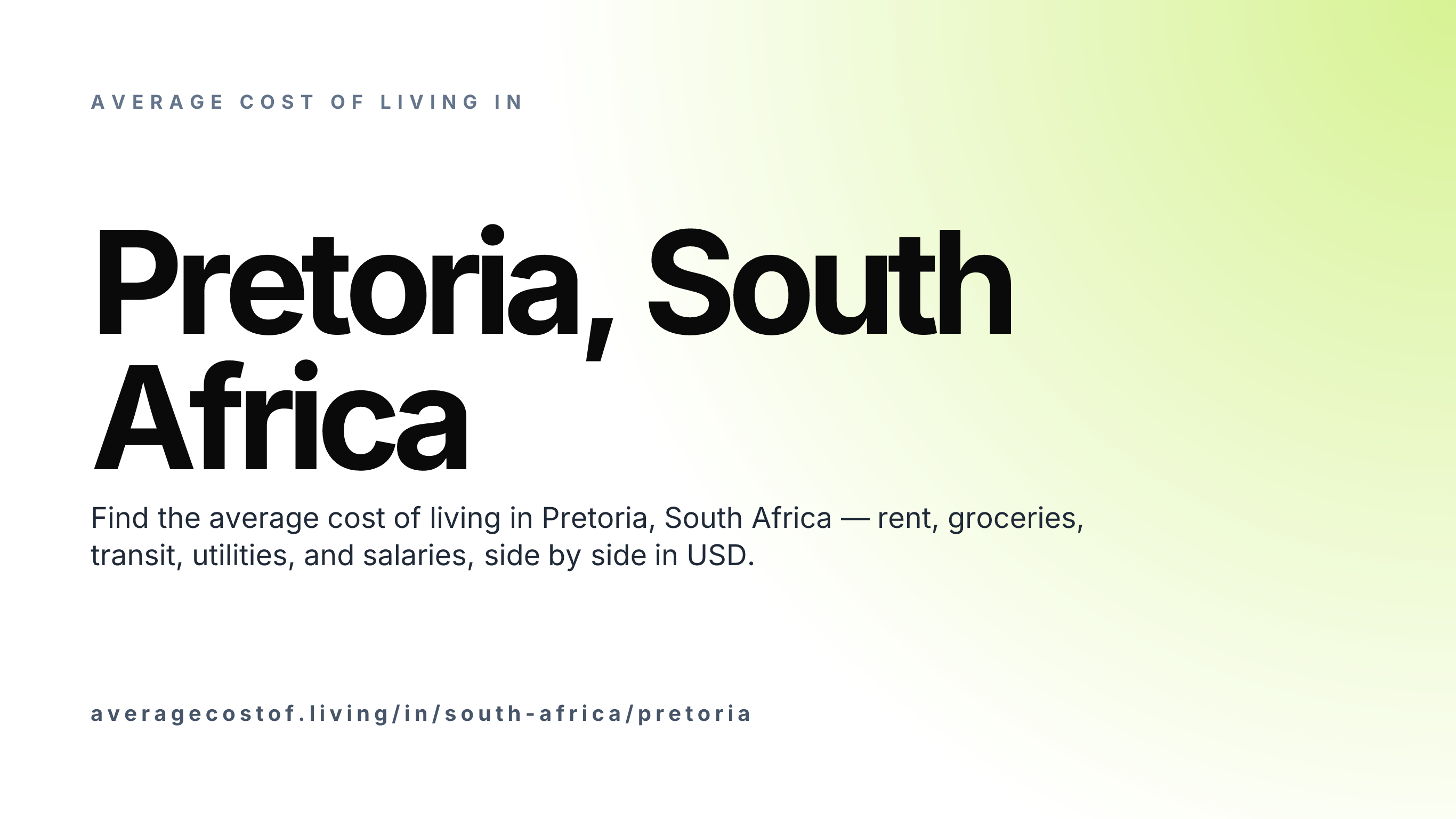 Cost of living in Pretoria, South Africa — monthly rent, food, transport, utilities, and salary breakdown in USD.