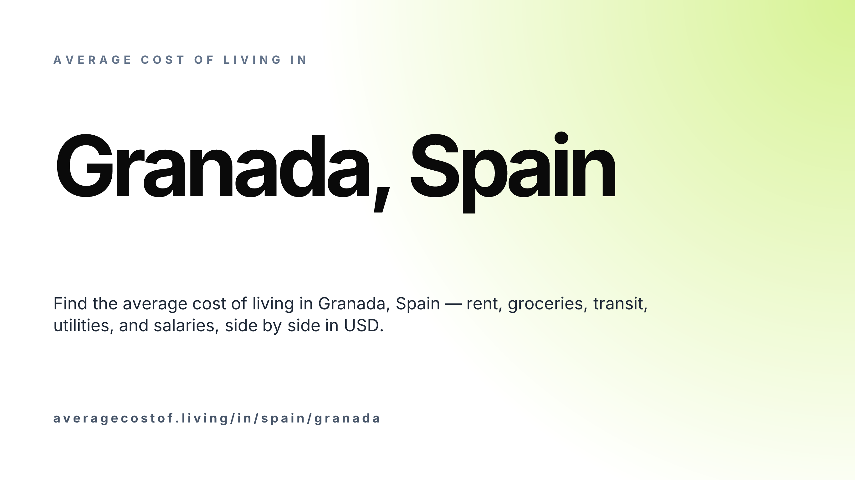 Cost of living in Granada, Spain — monthly rent, food, transport, utilities, and salary breakdown in USD.