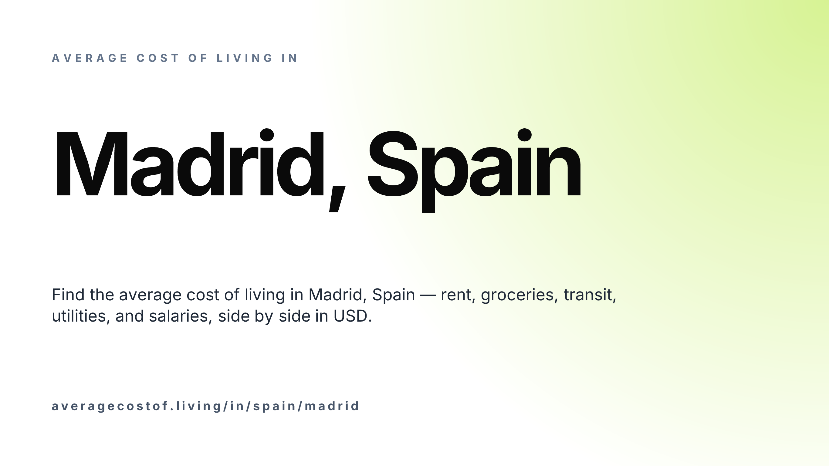 Cost of living in Madrid, Spain — monthly rent, food, transport, utilities, and salary breakdown in USD.