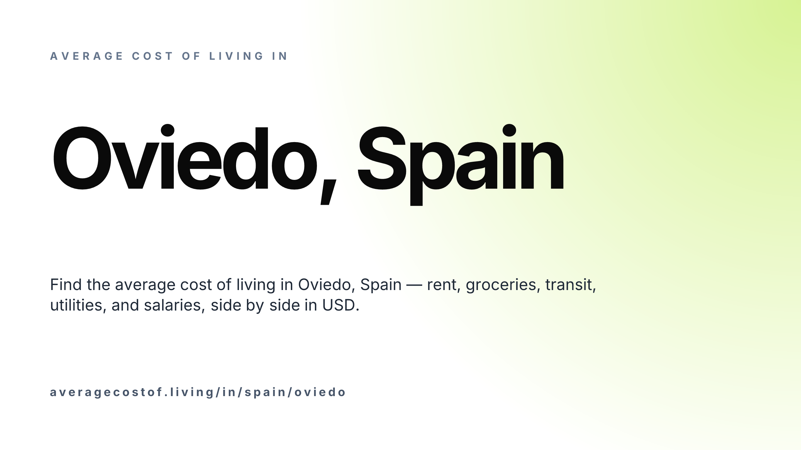 Cost of living in Oviedo, Spain — monthly rent, food, transport, utilities, and salary breakdown in USD.