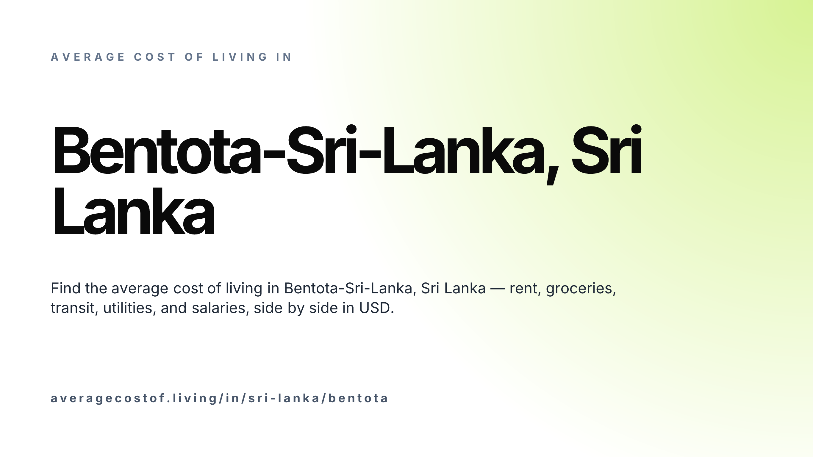 Cost of living in Bentota-Sri-Lanka, Sri Lanka — monthly rent, food, transport, utilities, and salary breakdown in USD.