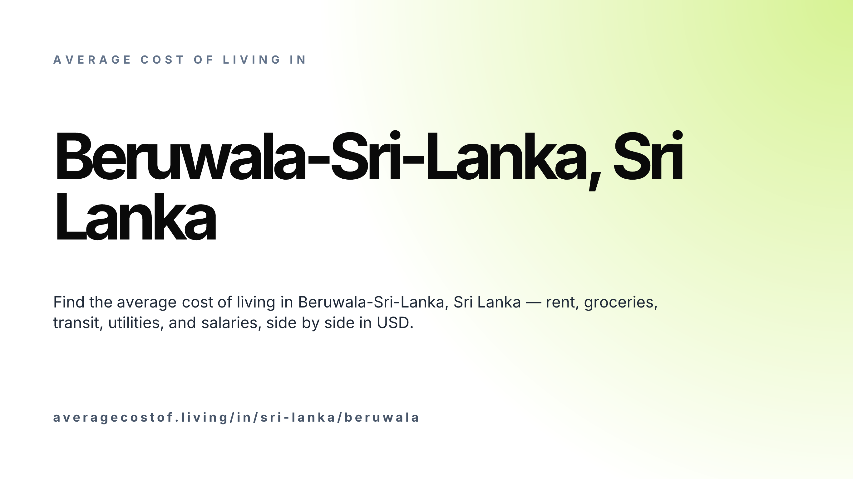 Cost of living in Beruwala-Sri-Lanka, Sri Lanka — monthly rent, food, transport, utilities, and salary breakdown in USD.