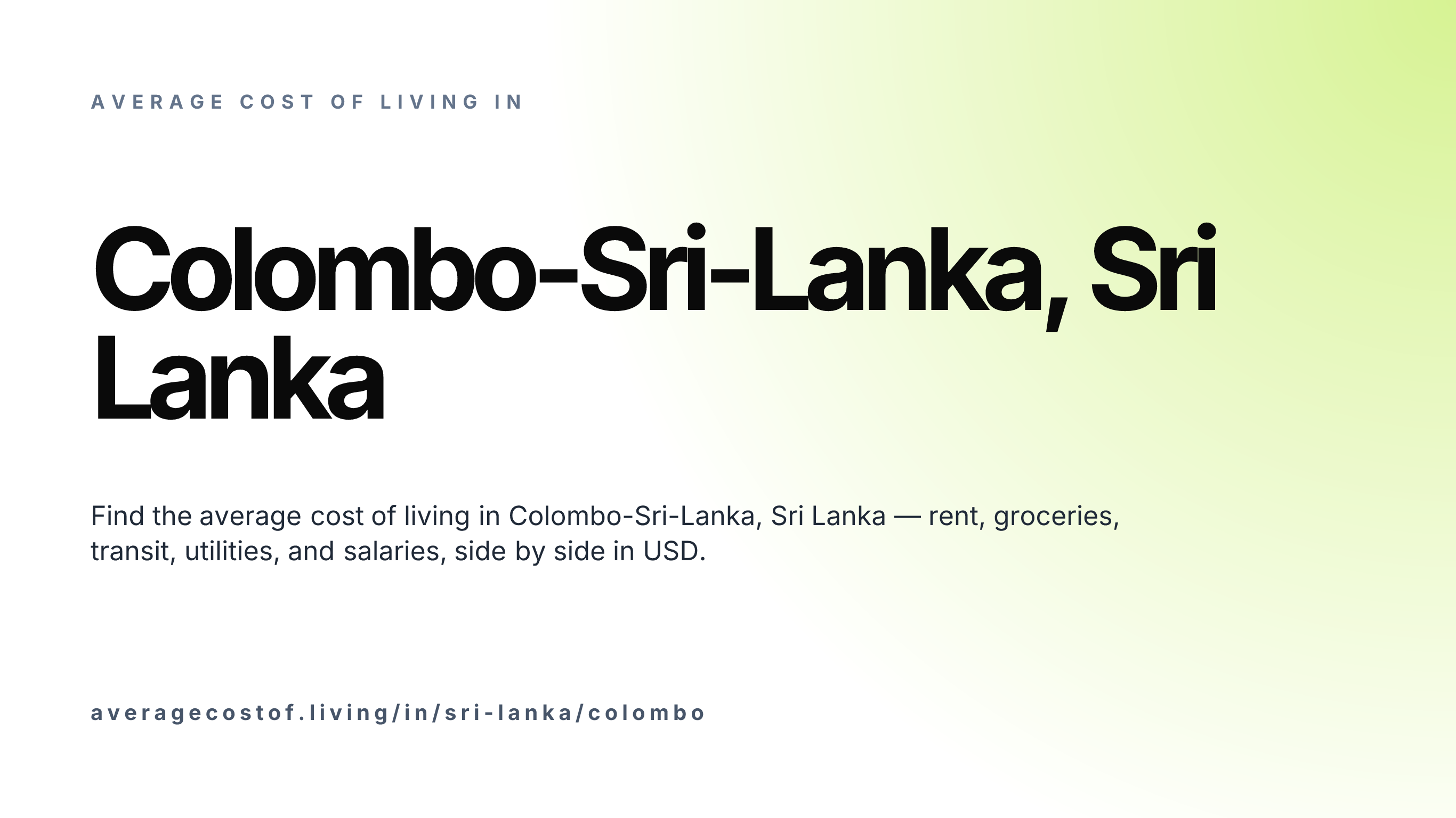 Cost of living in Colombo-Sri-Lanka, Sri Lanka — monthly rent, food, transport, utilities, and salary breakdown in USD.