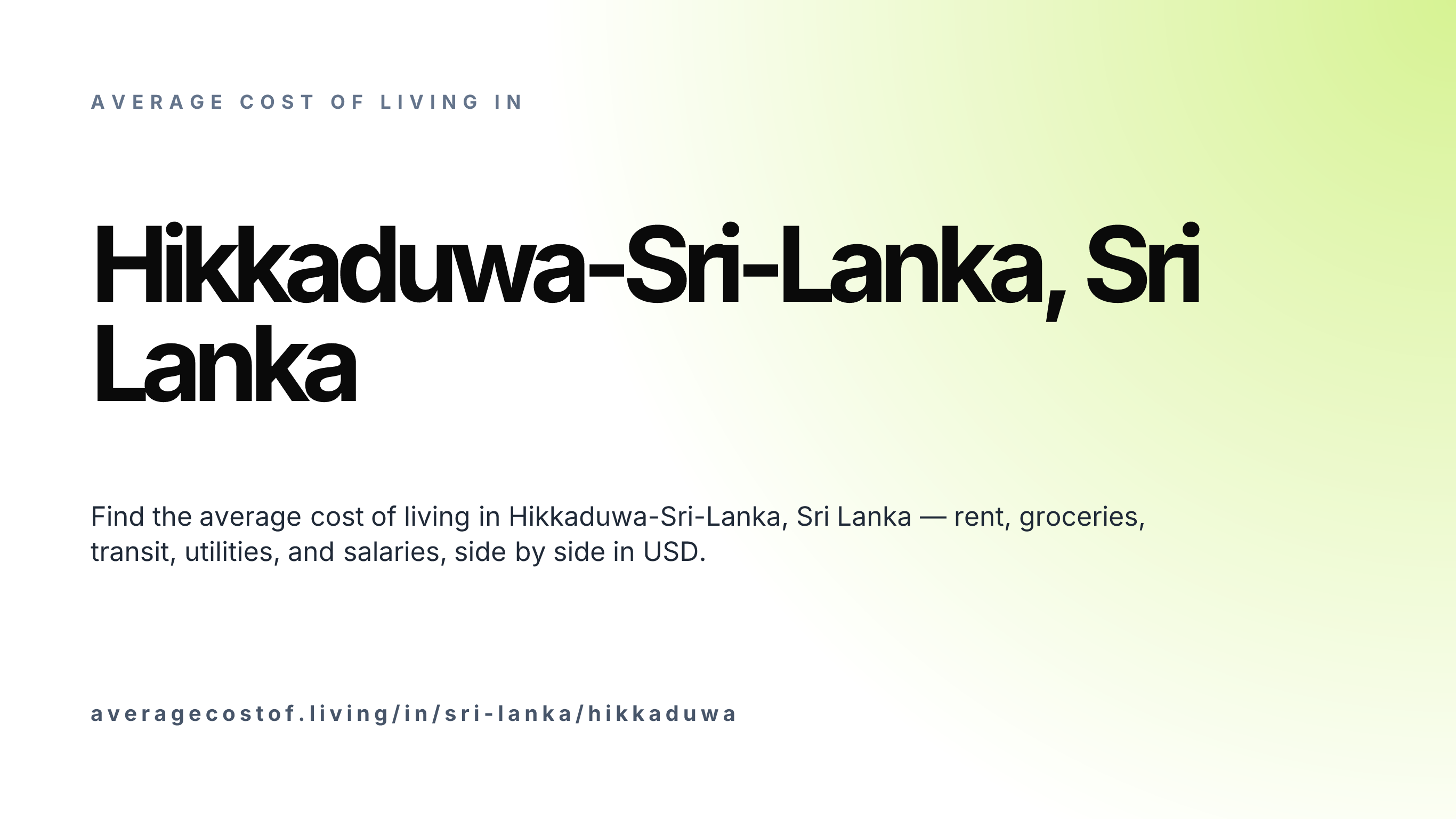 Cost of living in Hikkaduwa-Sri-Lanka, Sri Lanka — monthly rent, food, transport, utilities, and salary breakdown in USD.