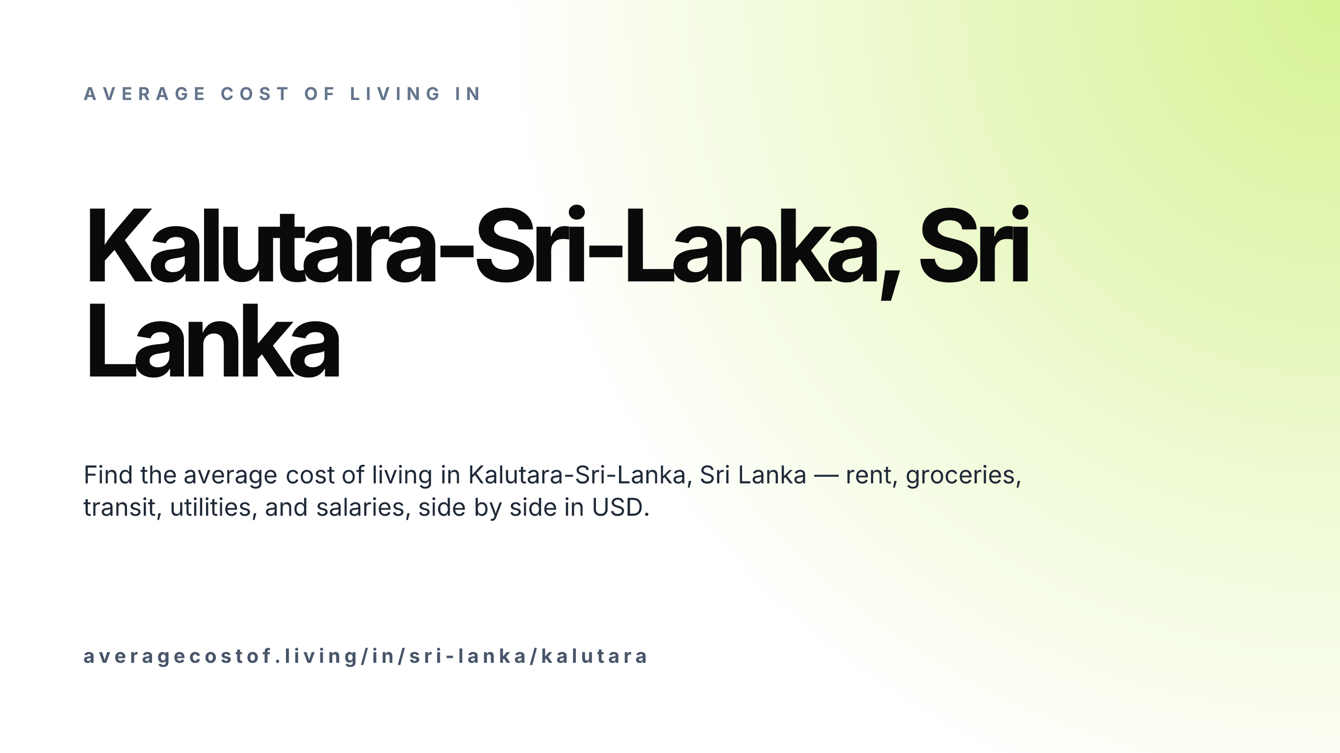 Cost of living in Kalutara-Sri-Lanka, Sri Lanka — monthly rent, food, transport, utilities, and salary breakdown in USD.