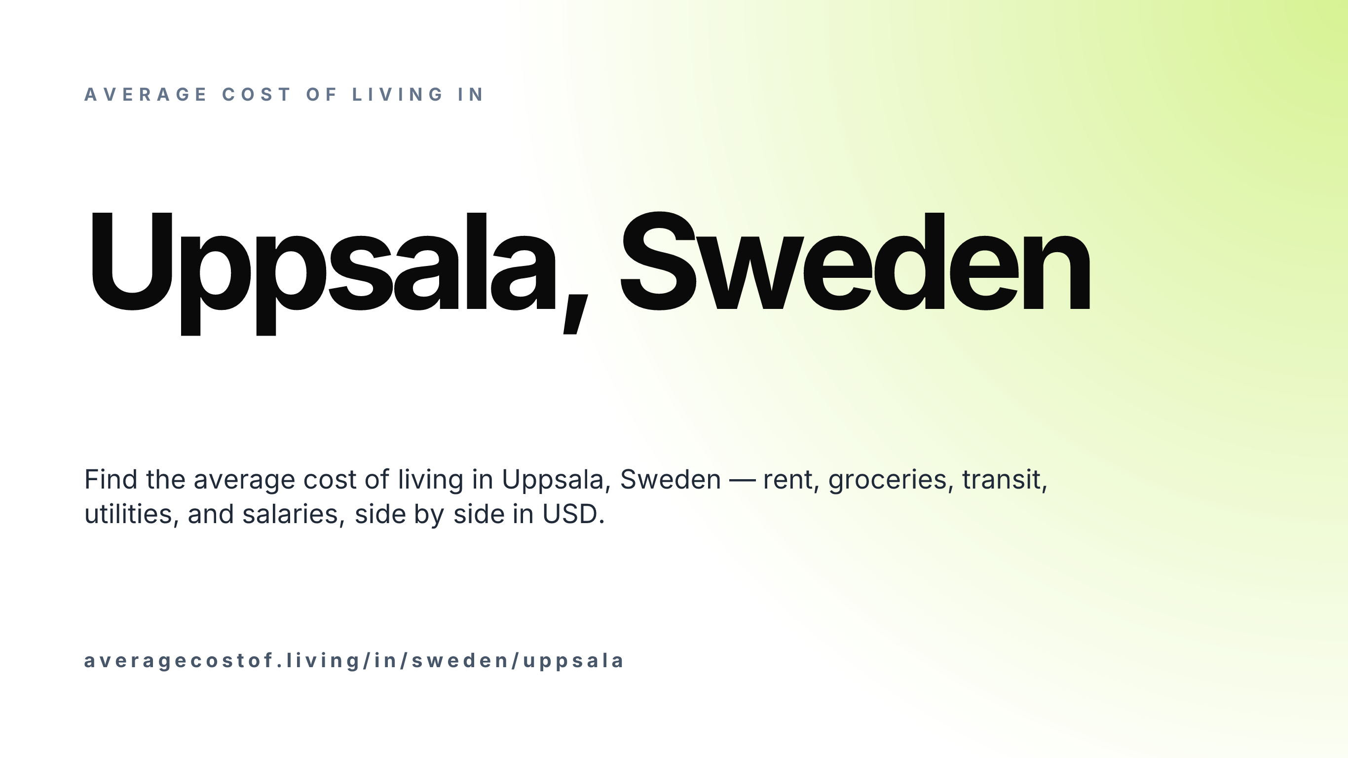 Cost of living in Uppsala, Sweden — monthly rent, food, transport, utilities, and salary breakdown in USD.