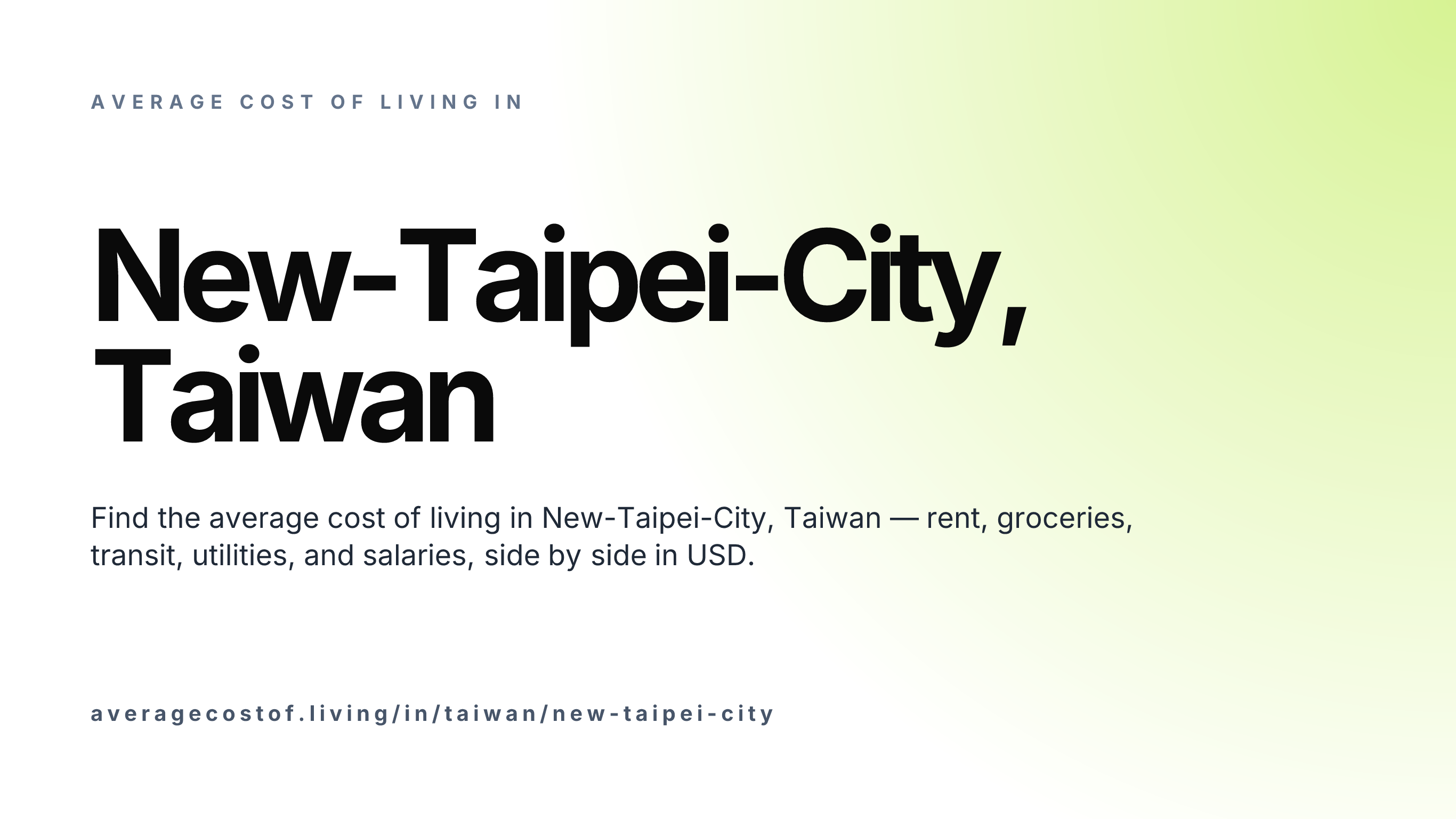Cost of living in New-Taipei-City, Taiwan — monthly rent, food, transport, utilities, and salary breakdown in USD.